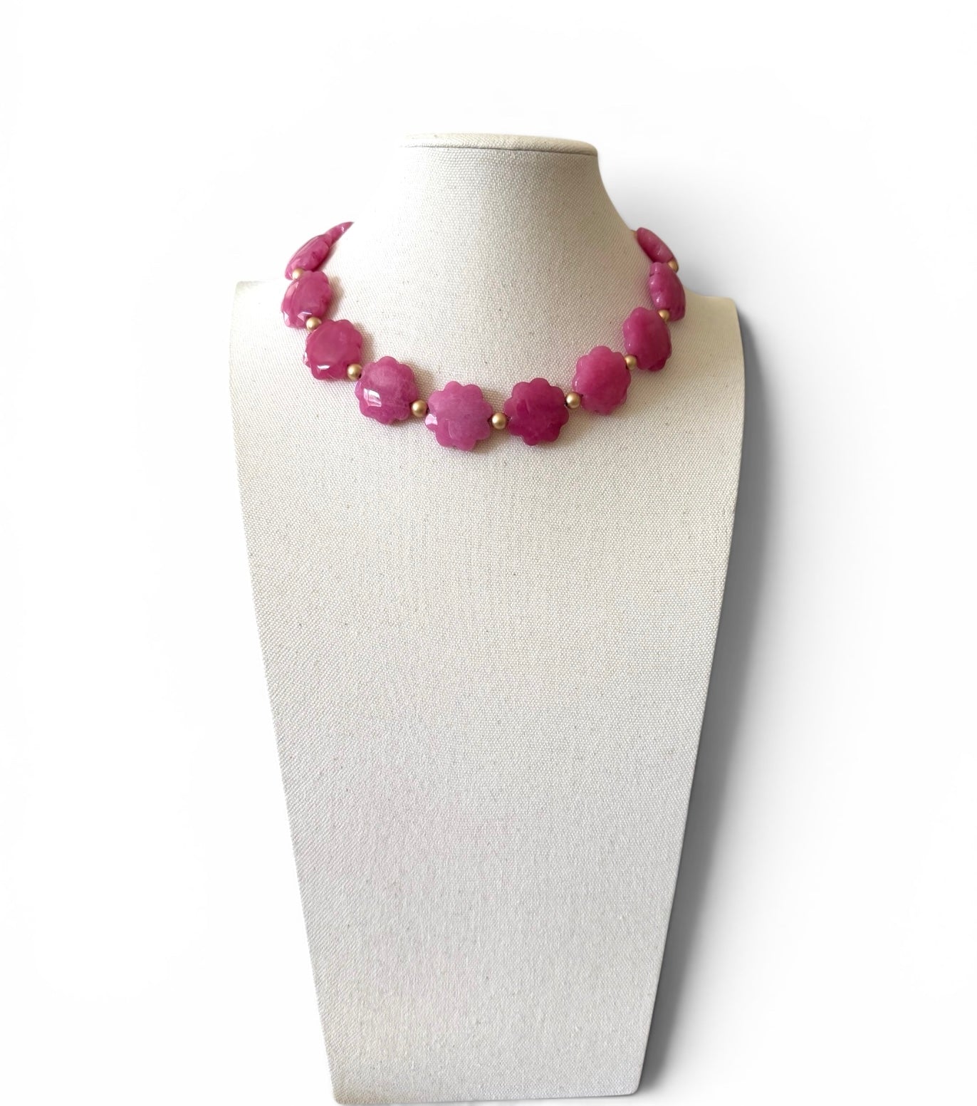 The Rosabella Necklace: Rose pink Jade with matte gold