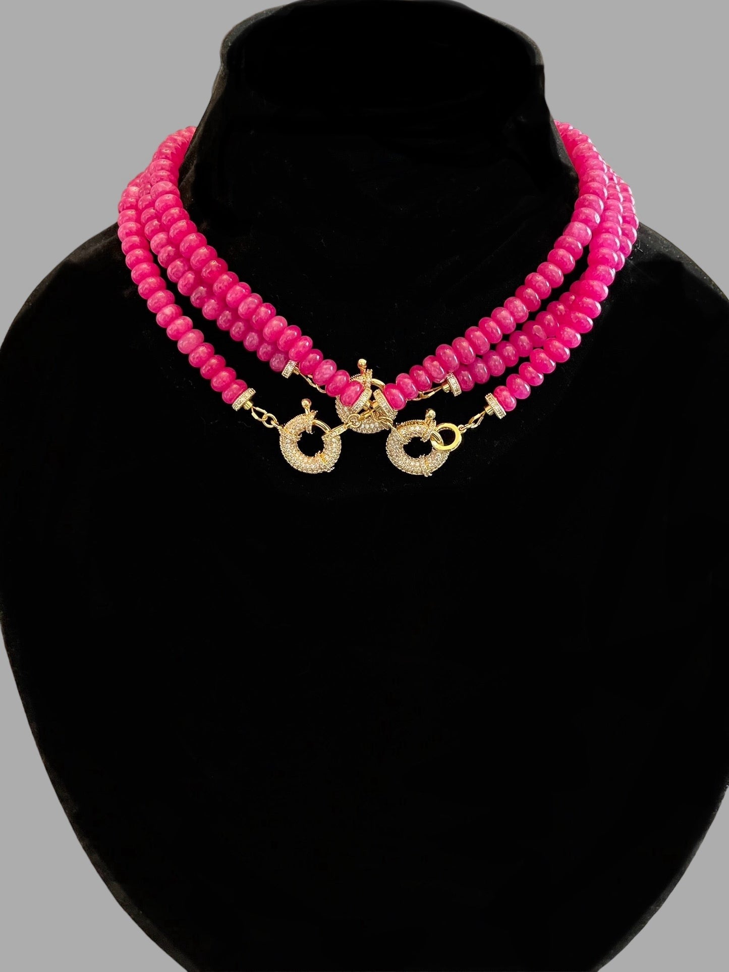 Fuchsia Jade Pavé Stunner: Fuchsia Jade Rondelle Beads with Pavé Center and Full Pavé Clasp> Wear 2 Ways!