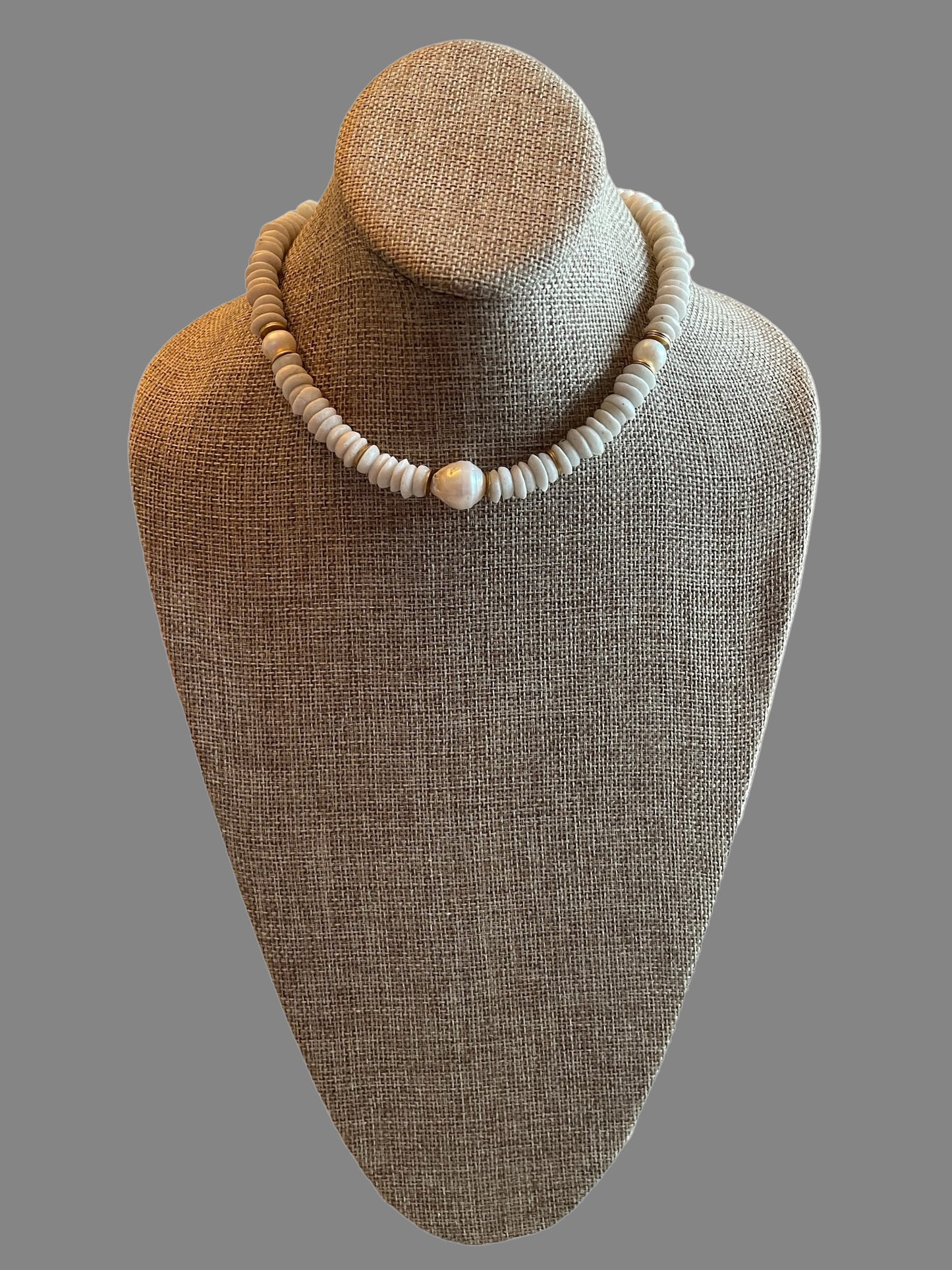 White Sands Necklace: White Ashanti Glass Beads with Baroque Pearls