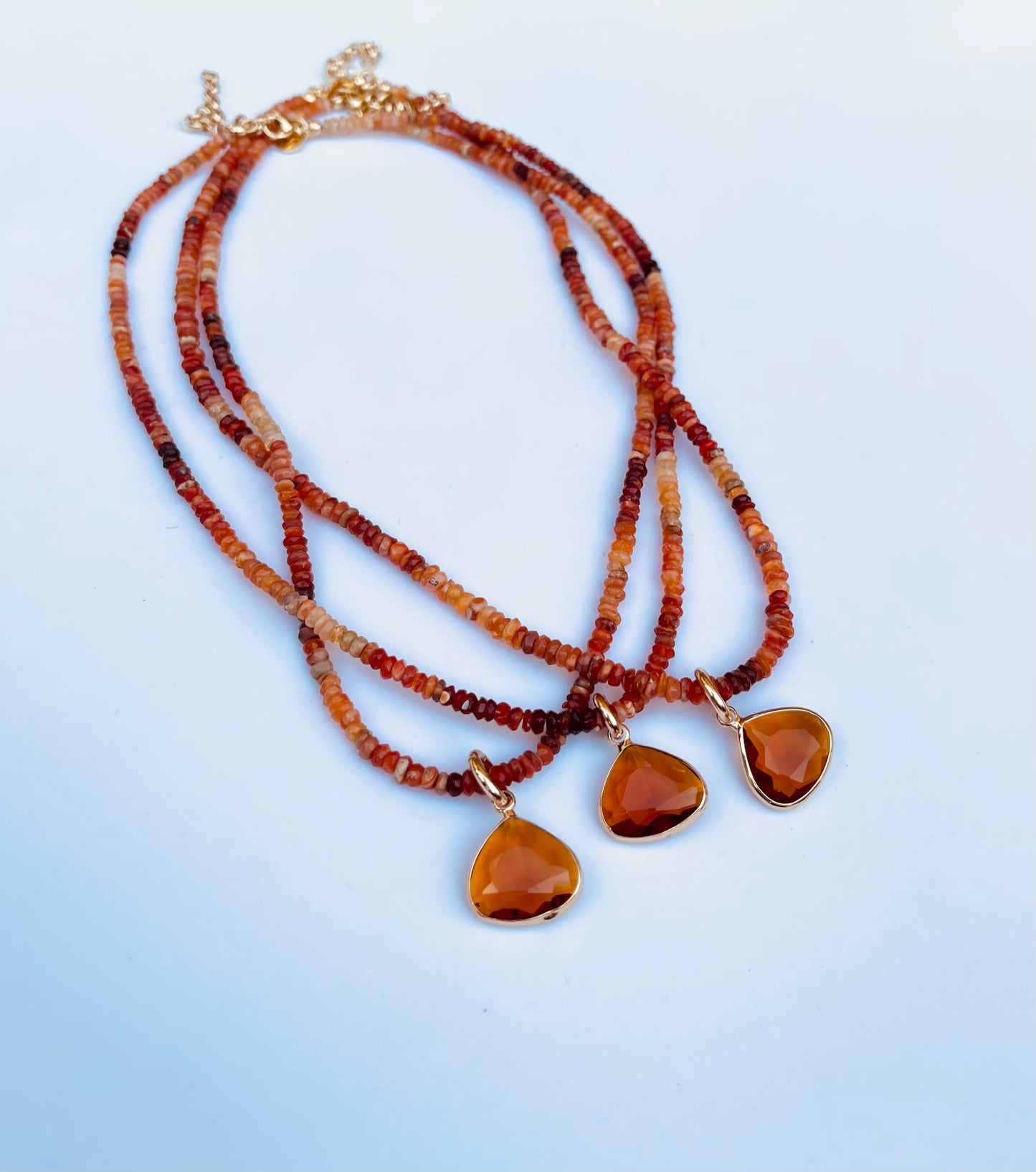 Ethiopian Fire Opal Necklace with Orange Crystal Charm & Gold Filled Clasp