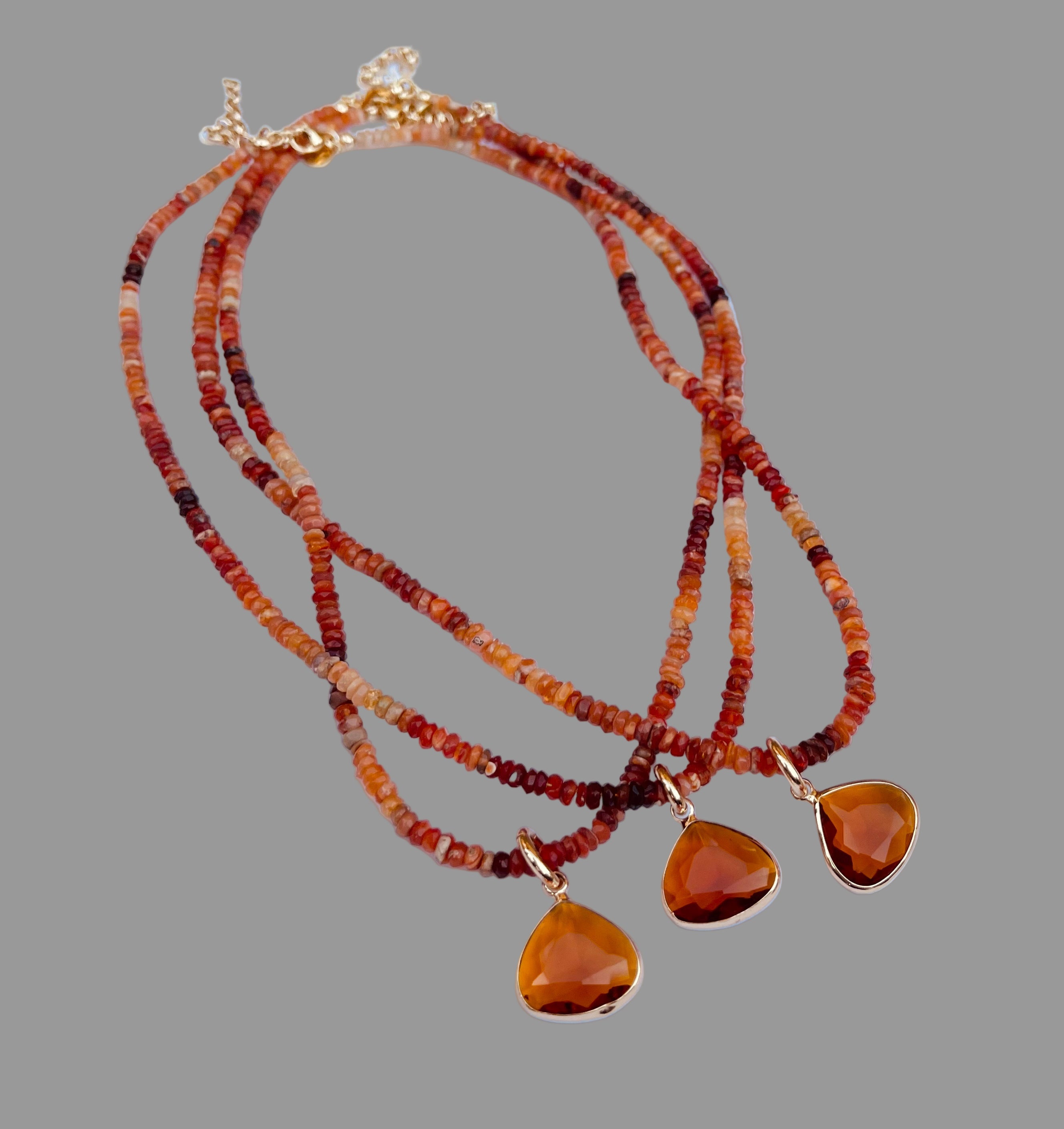 Ethiopian Fire Opal Necklace with Orange Crystal Charm & Gold Filled Clasp