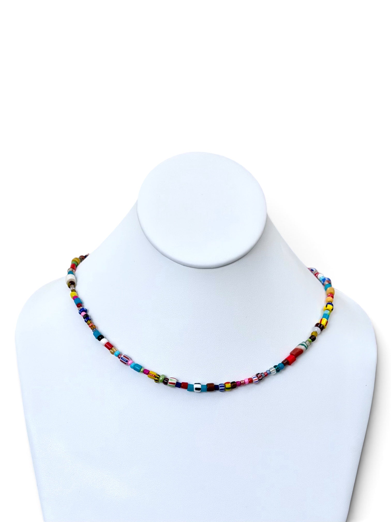 Serendipity Necklace: Mixed glass & Ceramic beads Gold clasp