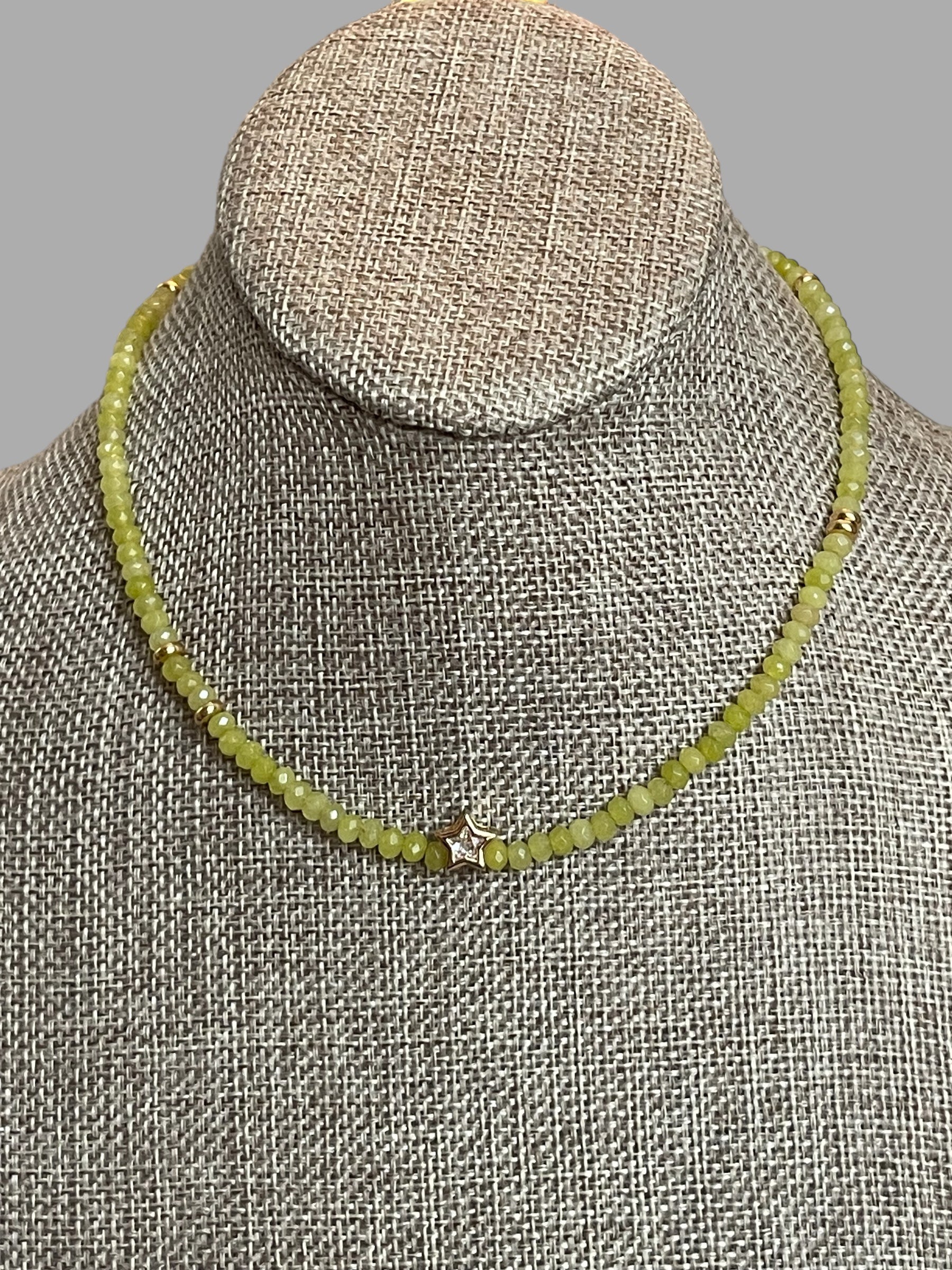 A Little Luxe Necklaces: Various natural stones in many colors, faceted, with a Bezel set Cubic Zirconia centerpiece