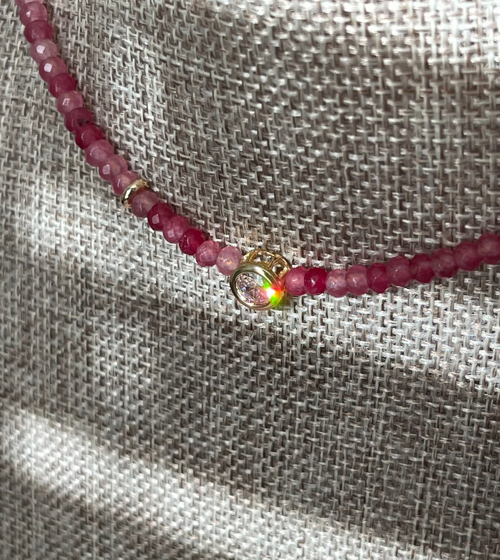 A Little Luxe Necklaces: Various natural stones in many colors, faceted, with a Bezel set Cubic Zirconia centerpiece