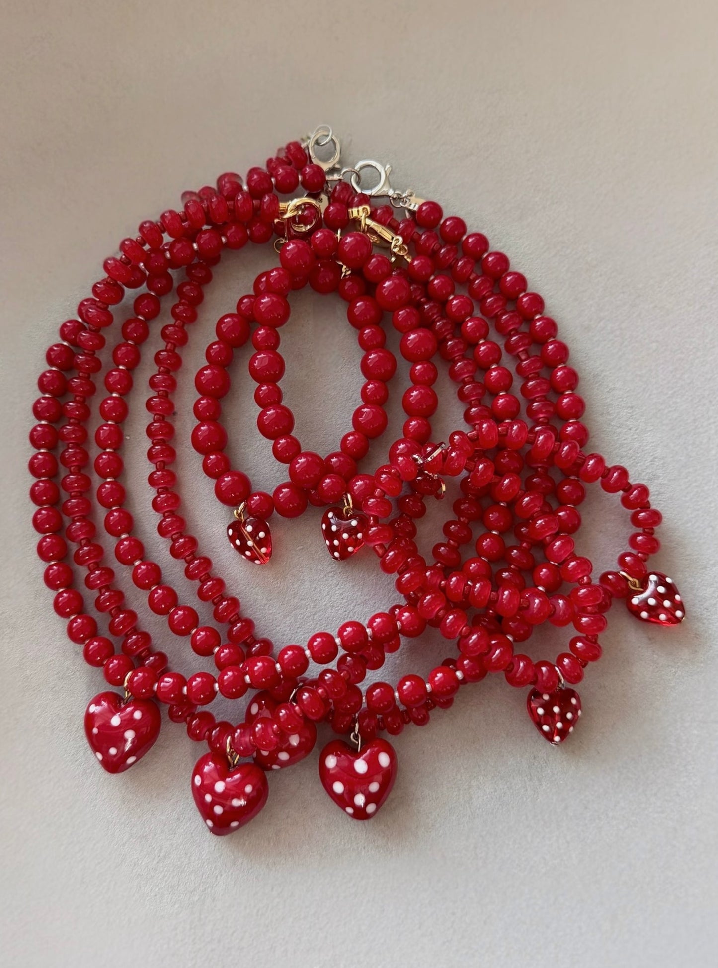 Polka Dot Heart Necklace: All glass beads and Pendant 2 Bead Options to choose from