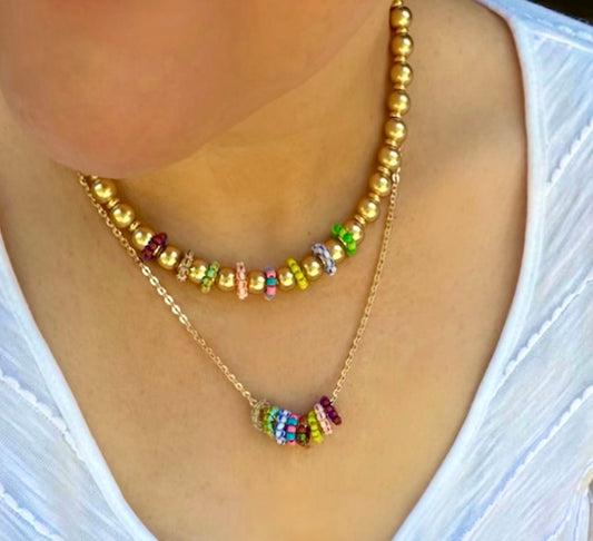 The Something Extra Necklace: OOAK Brushed Gold beads w/Colorful accent beads