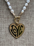 Can’t Buy Me Love Necklace: High Quality Lustrous Pearls HandKnotted on Black Silk Gold Heart Clasp and Love Heart Pendant OOAK