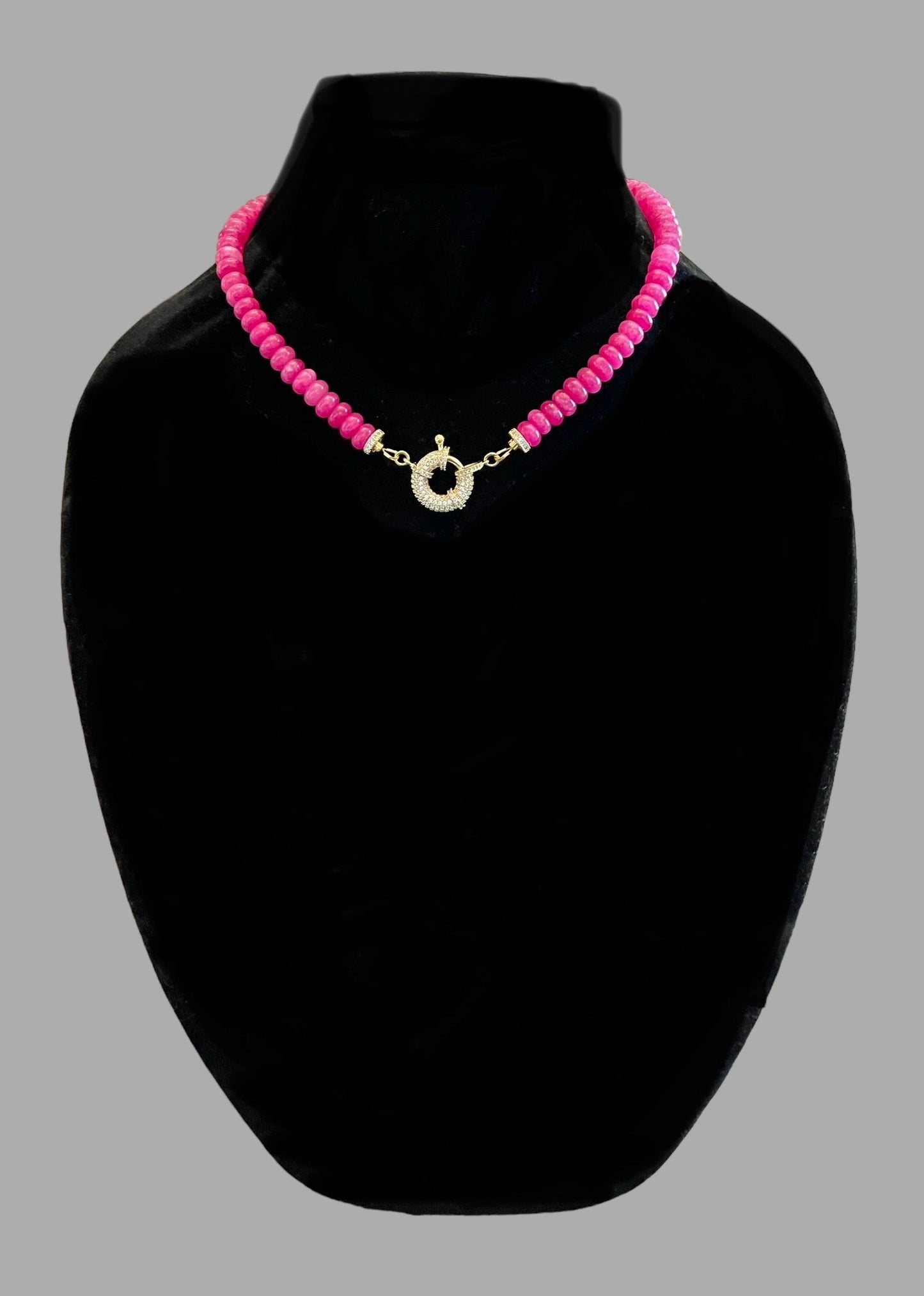 Fuchsia Jade Pavé Stunner: Fuchsia Jade Rondelle Beads with Pavé Center and Full Pavé Clasp> Wear 2 Ways!