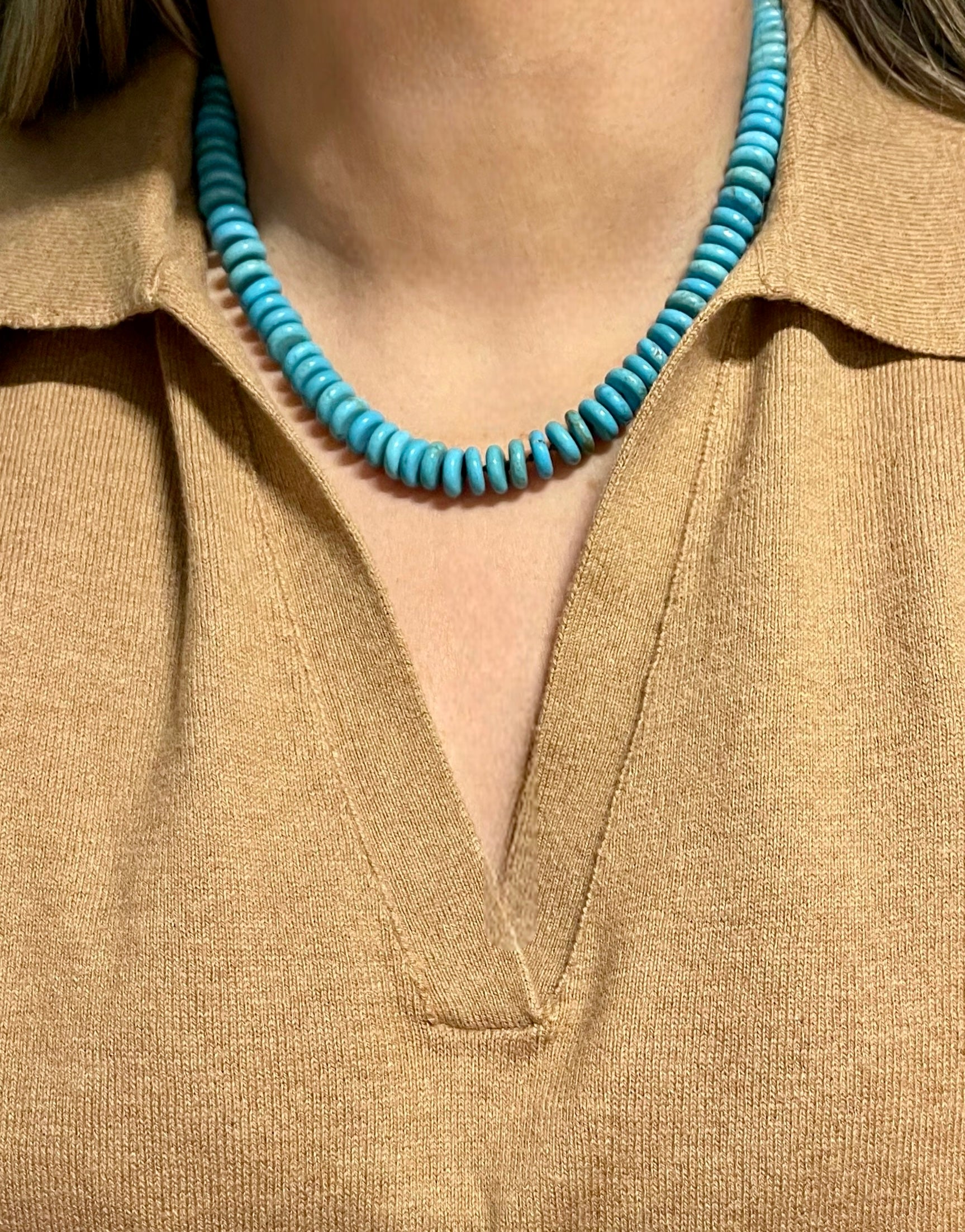 Desert Sky Necklace: Quality Natural Turquoise Hand-knotted on Deep Brown Silk w Pendant Wear 2 Ways