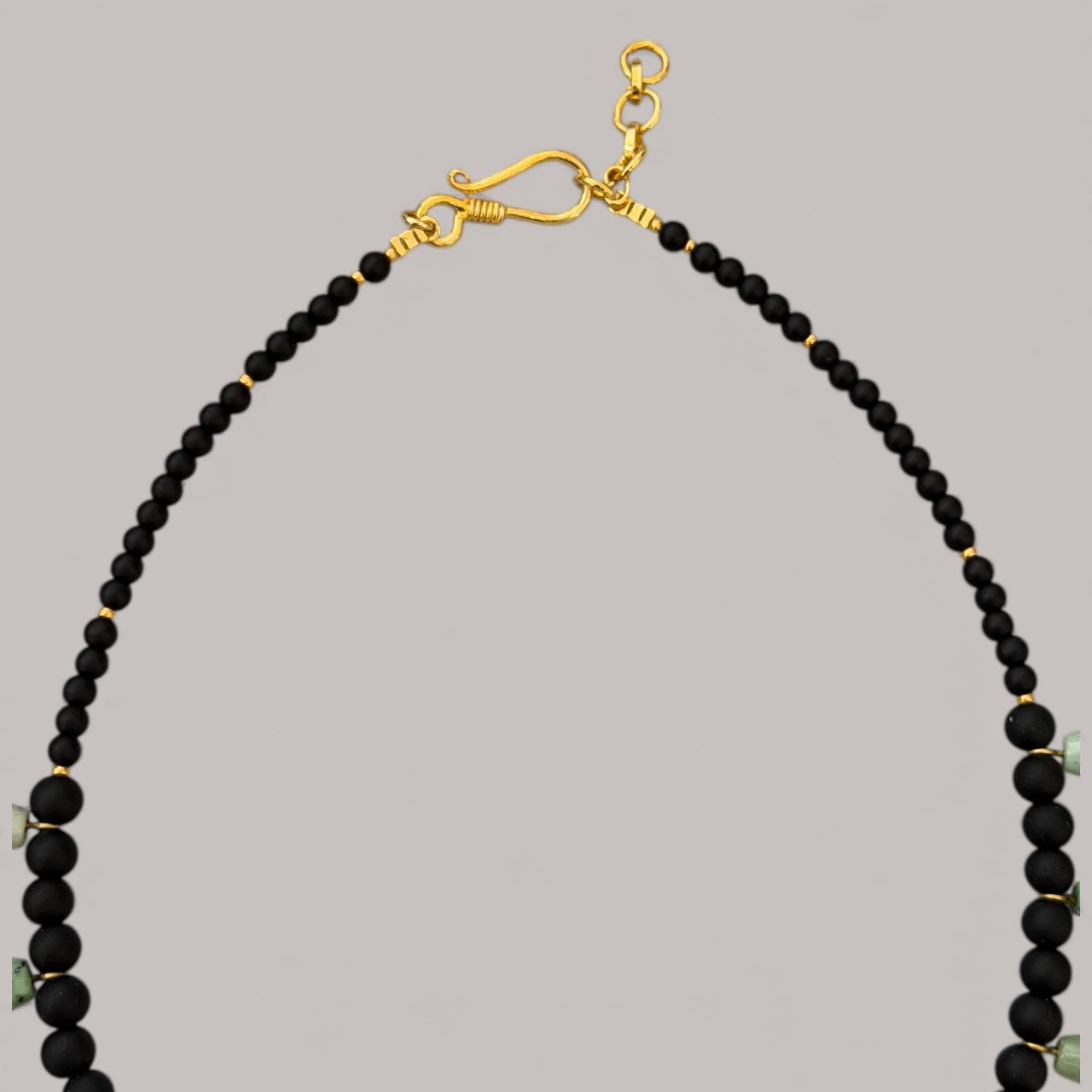 The Zetta Necklace: Transvaal Grossular Garnet with Matte Black Onyx accent beads•Gold Hook Clasp•Limited Edition