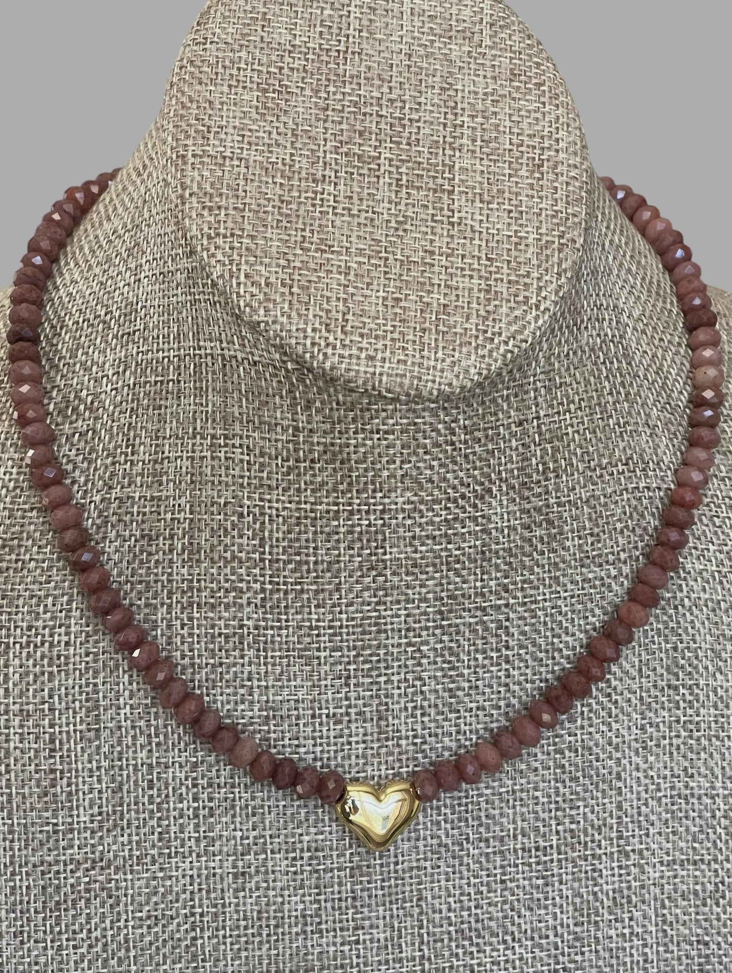 The Emberly Necklace: Micro-faceted Purple Aventurine Gold Heart Centerpiece