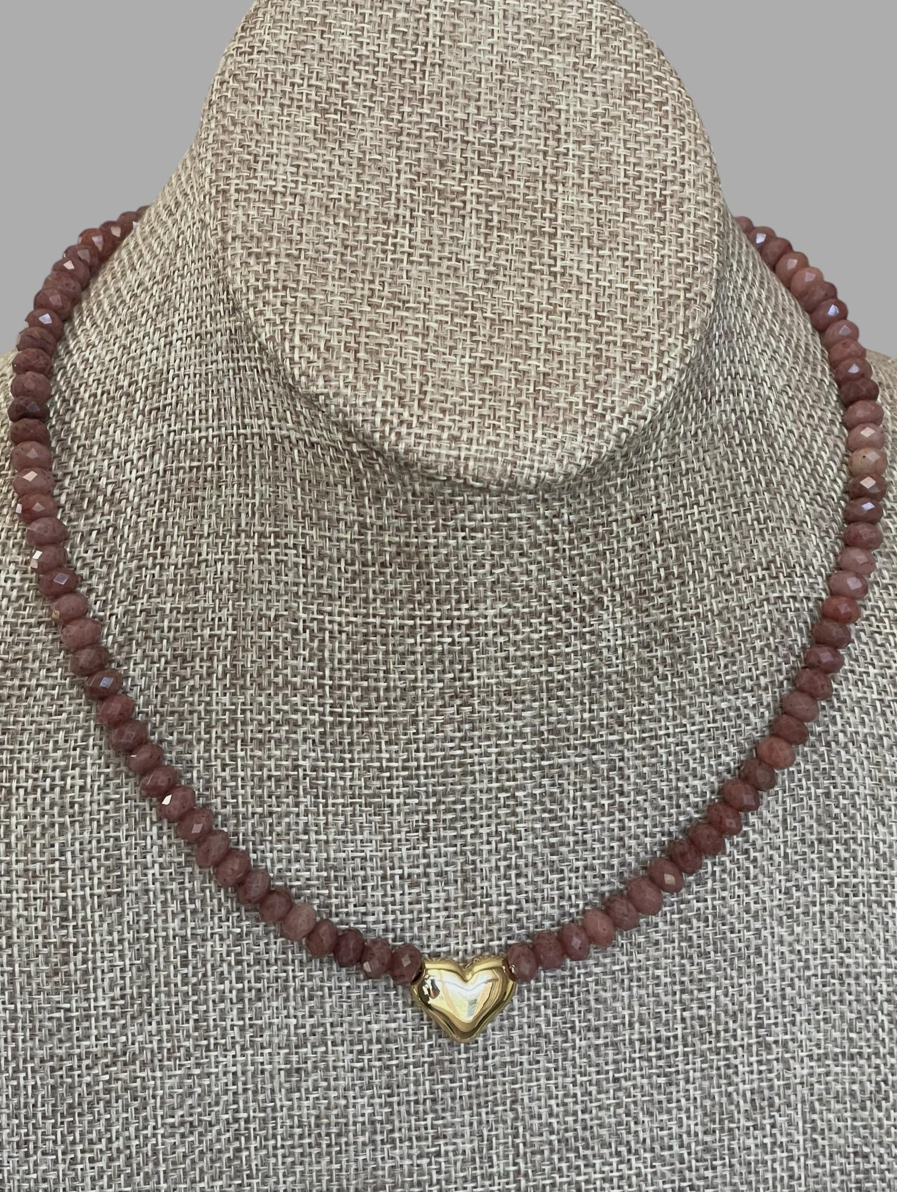 The Emberly Necklace: Micro-faceted Purple Aventurine Gold Heart Centerpiece