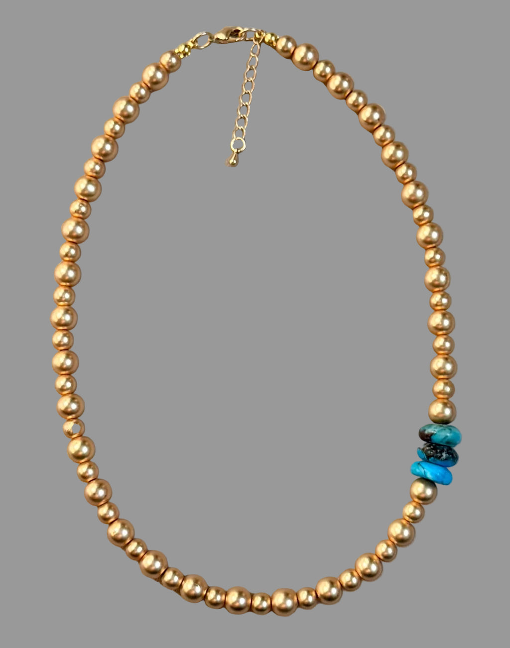 Golden Cove Necklace: Matte golden Hematite beads with a pop of natural Turquoise OOAK