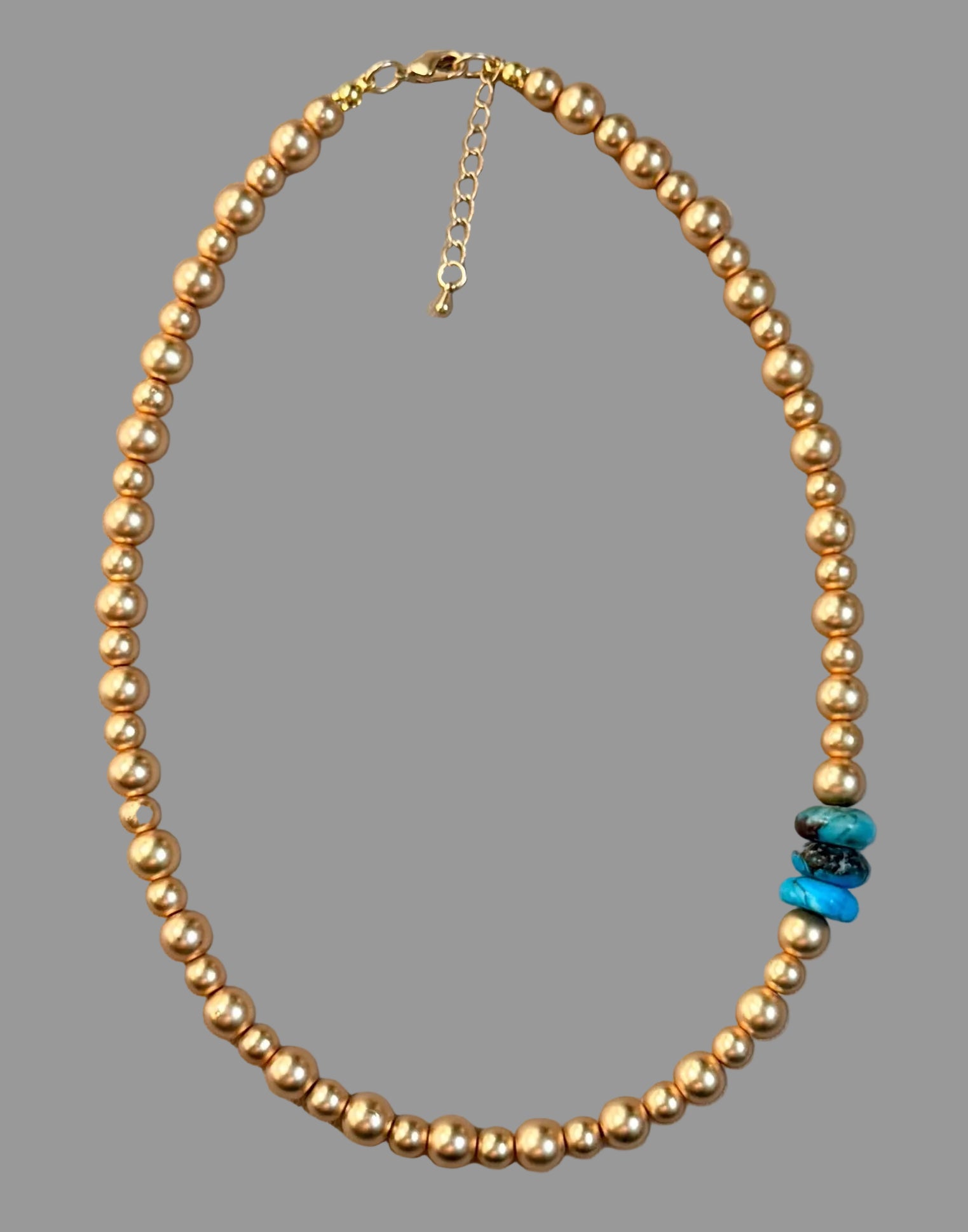 Golden Cove Necklace: Matte golden Hematite beads with a pop of natural Turquoise OOAK