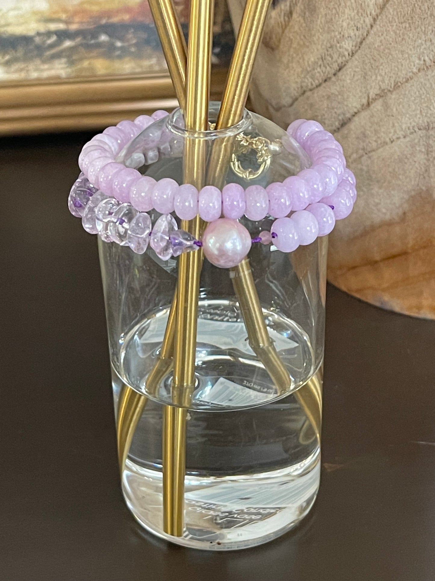 OOAK Amethyst Jade & Pearl Bead Soup Bracelet