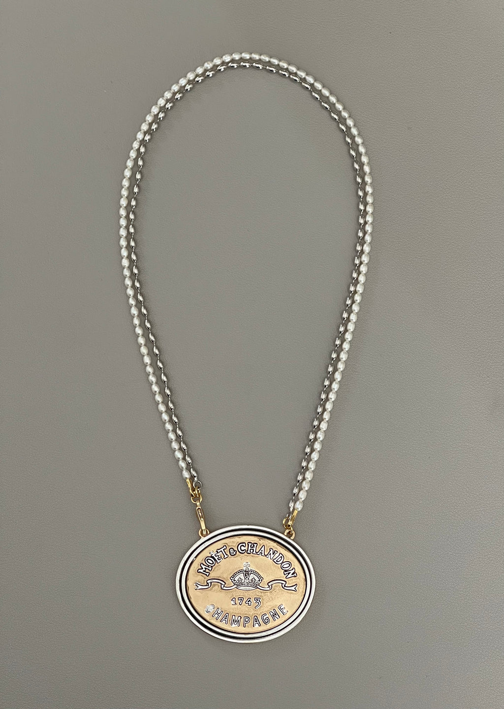 Vintage French Necklace: Freshwater Pearl and Silver Necklace w a Silver & Gold Medallion