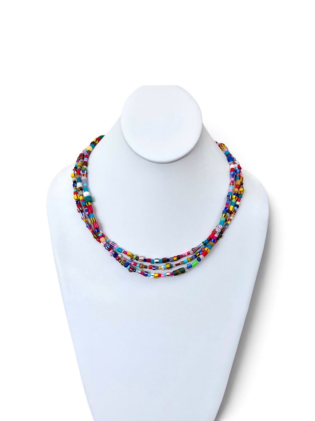 Serendipity Necklace: Mixed glass & Ceramic beads Gold clasp