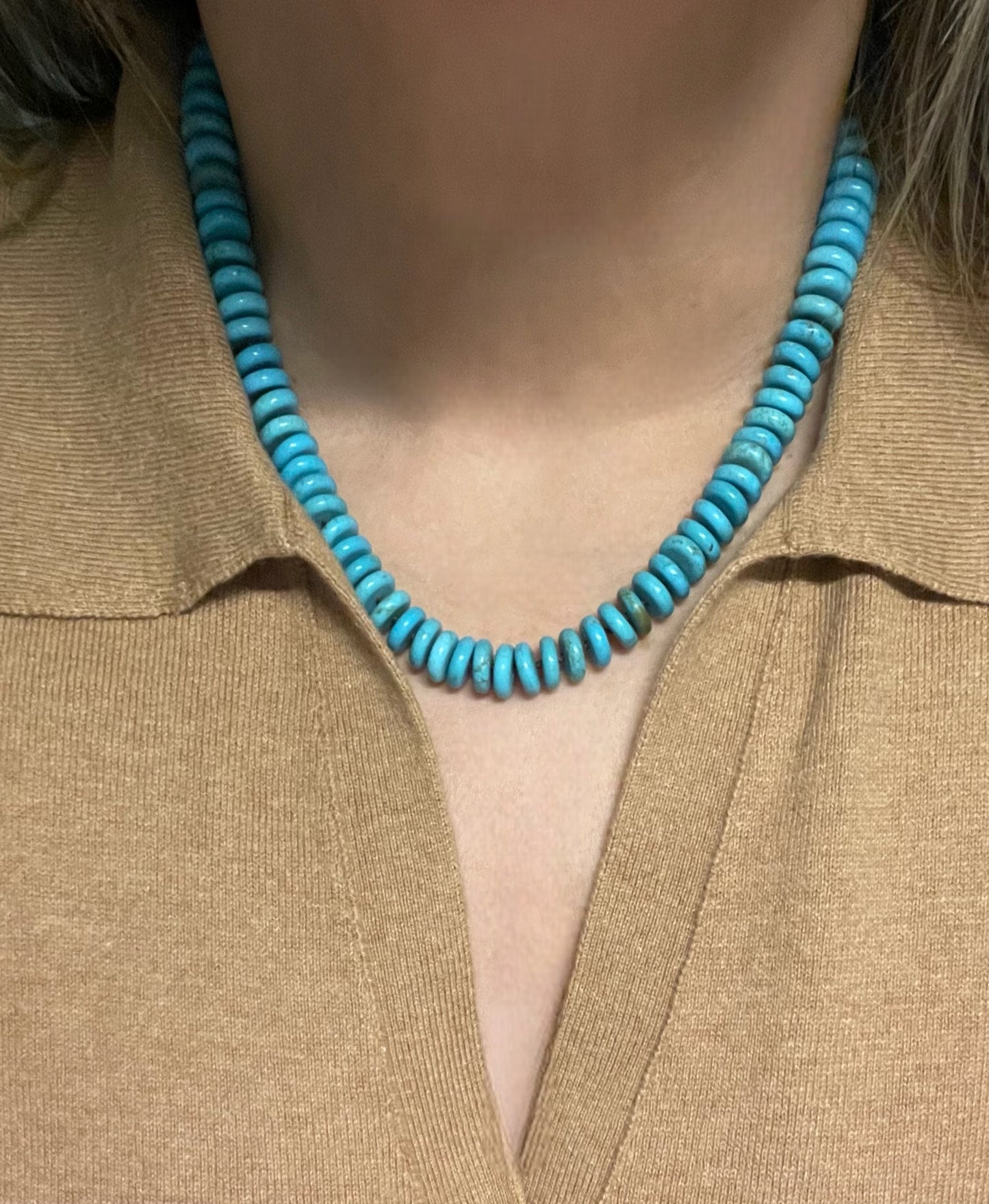 Desert Sky Necklace: Quality Natural Turquoise Hand-knotted on Deep Brown Silk w Pendant Wear 2 Ways