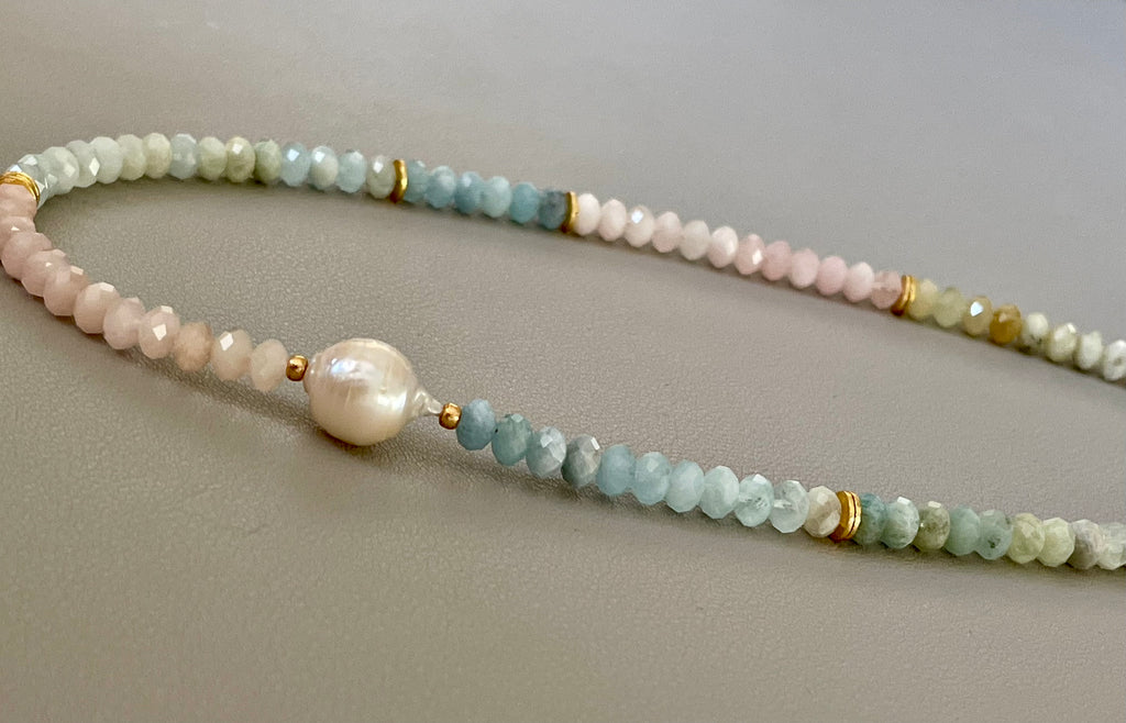 Morganite Faceted Bead Necklace OOAK