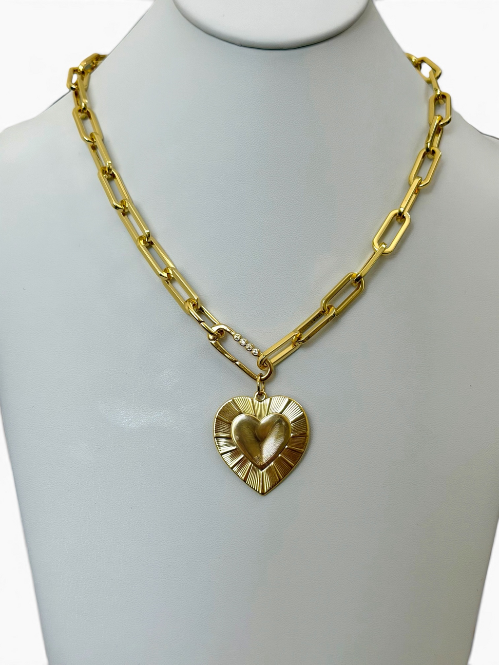 The Forevermore Necklace: Gold Paperclip chain with a stunning heart pendant