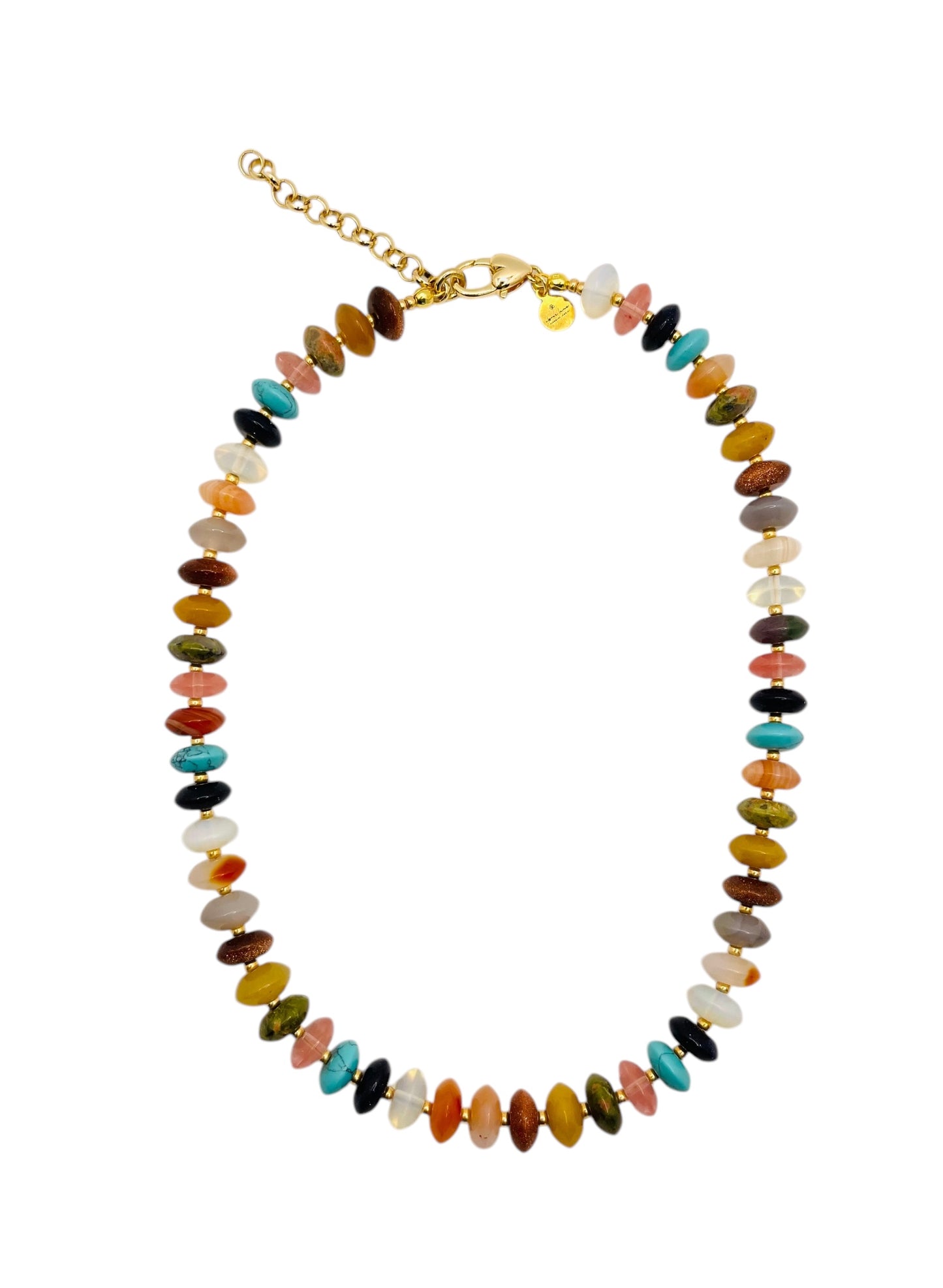 The Francis Necklace: Natural Gemstone Disc Shaped Beads w Gold or Silver Accents