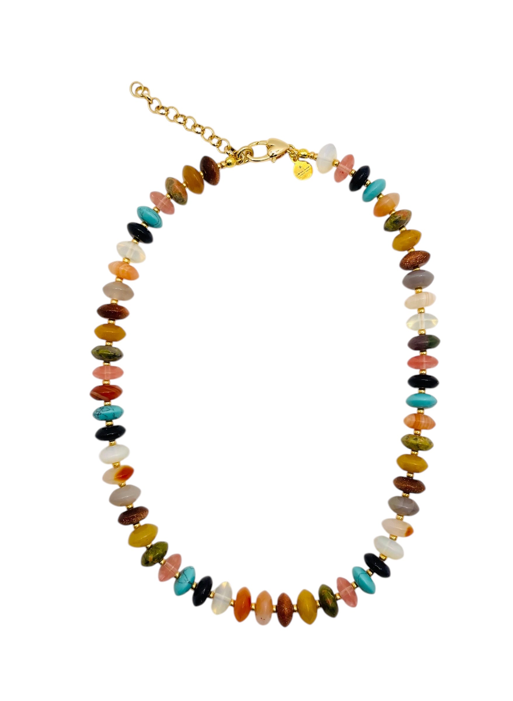 The Francis Necklace: Natural Gemstone Disc Shaped Beads w Gold or Silver Accents