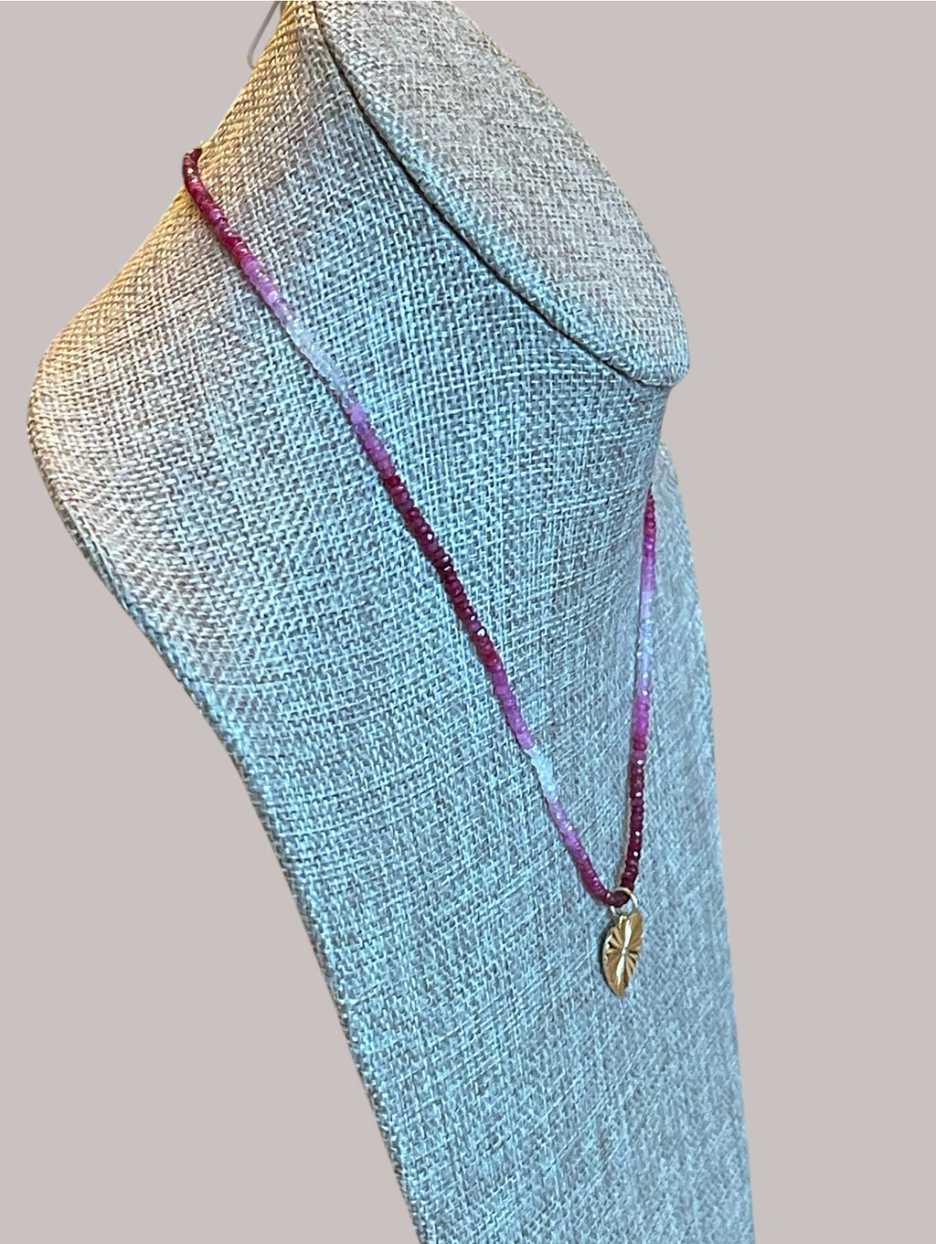 Gradient Ruby Necklace: Natural authentic Ruby gemstone necklace w/ gold heart charm and gold filled lobster clasp OOAK