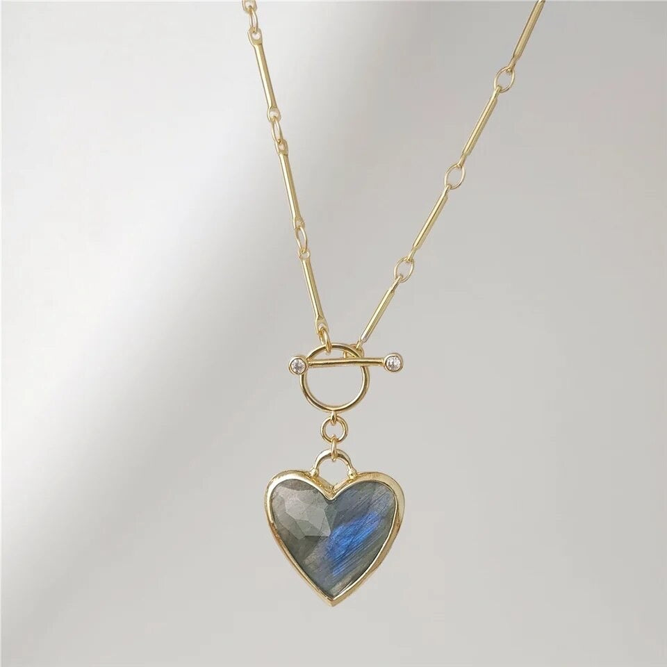 Heart of Stone (Natural stone) Necklace: Gold plated brass chain with a protective coating for tarnish resistance, a beautiful heart pendant in 4 different stone options