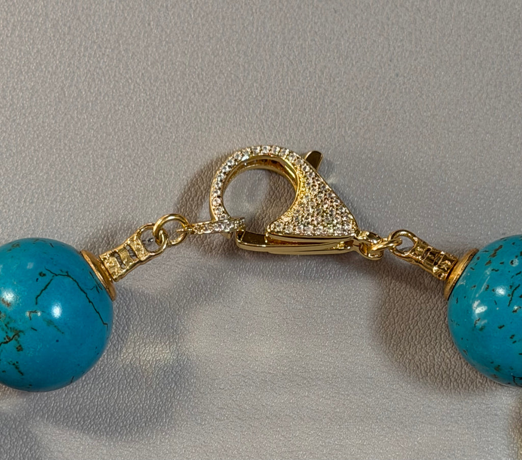 Laguna Bay Necklace: Turquoise Magnesite with gold accents and a Pavé clasp OOAK