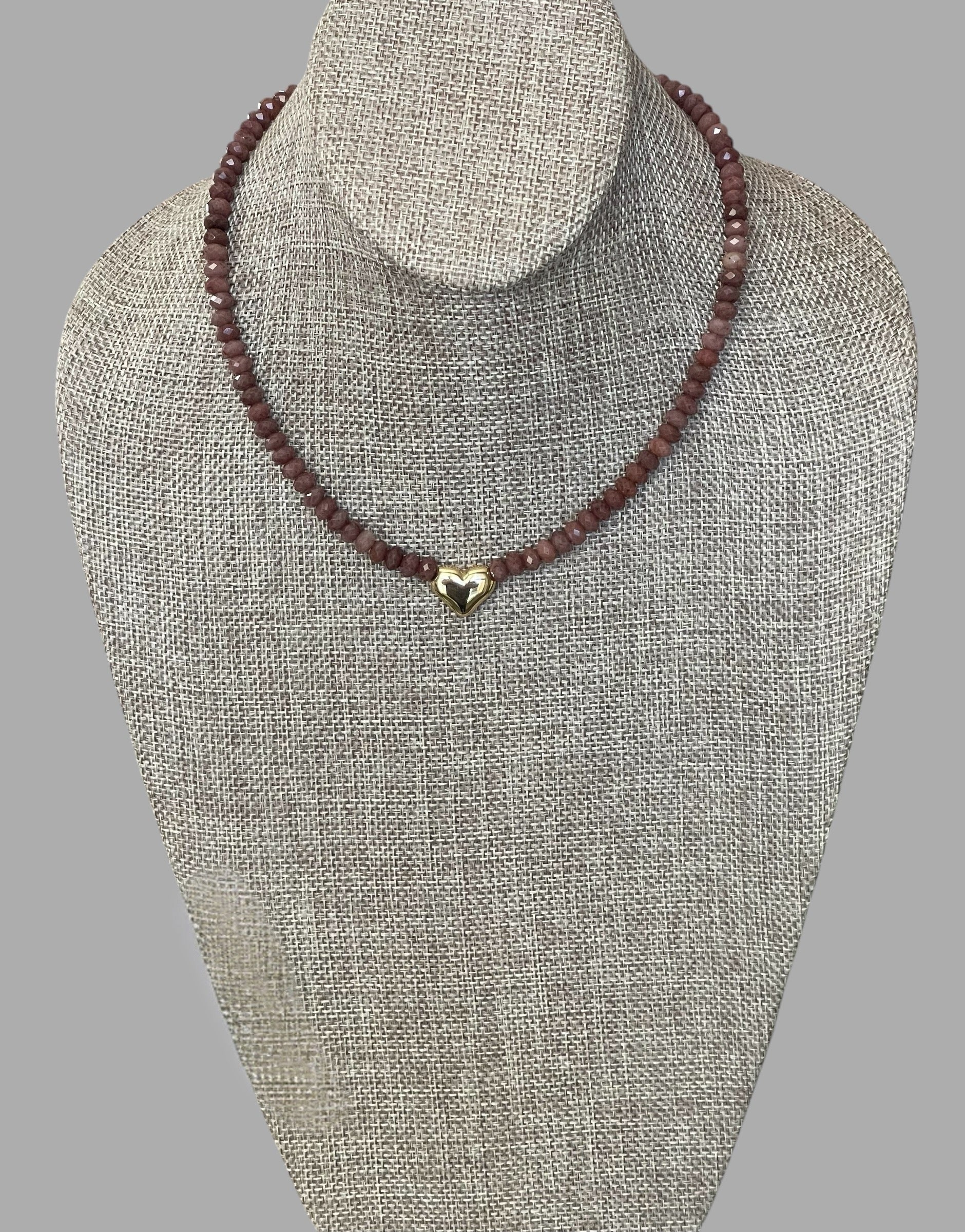 The Emberly Necklace: Micro-faceted Purple Aventurine Gold Heart Centerpiece