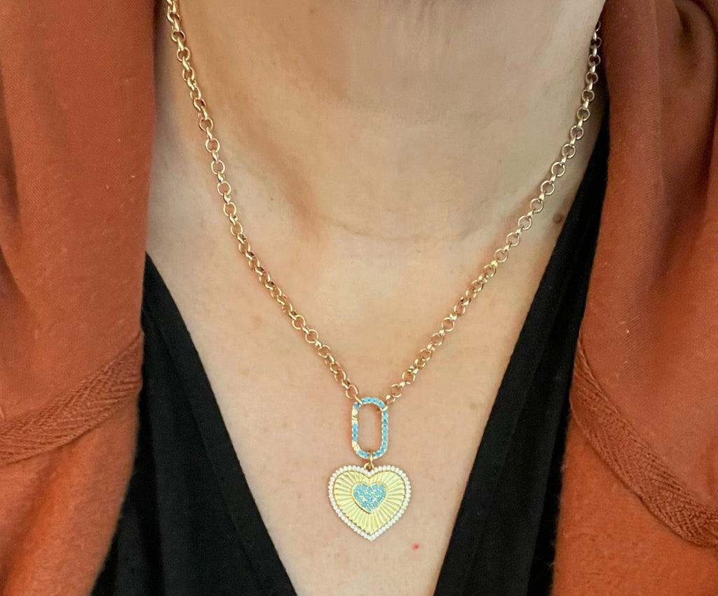 Touch of Turquoise Necklace: Gold Plated Rolo Chain with a GP Turquoise Center Heart Charm