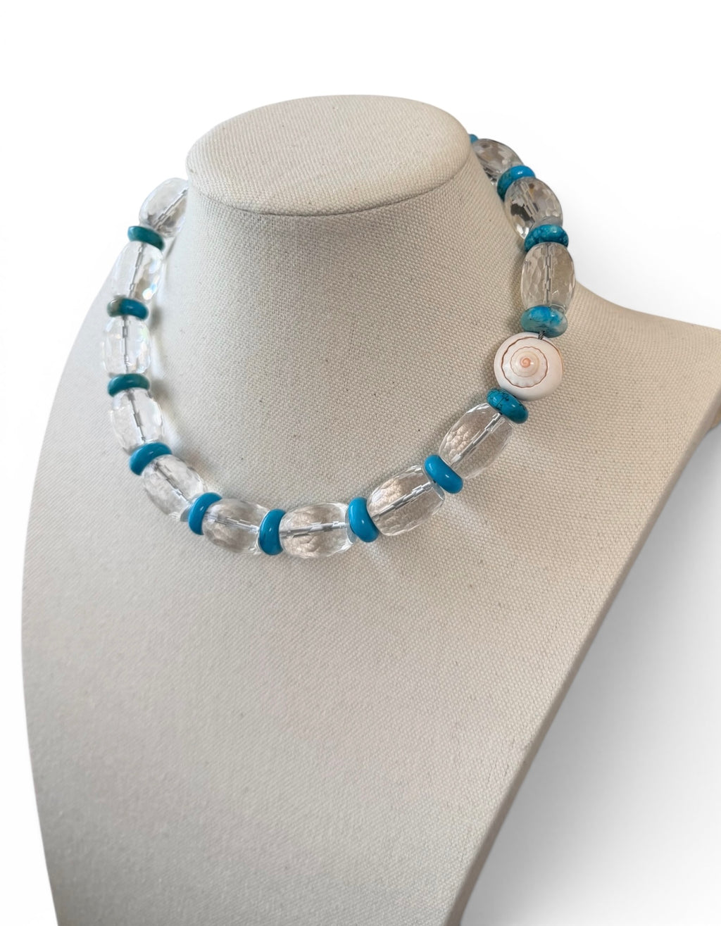 The Solstice Tide Necklace: faceted clear quartz and turquoise OOAK
