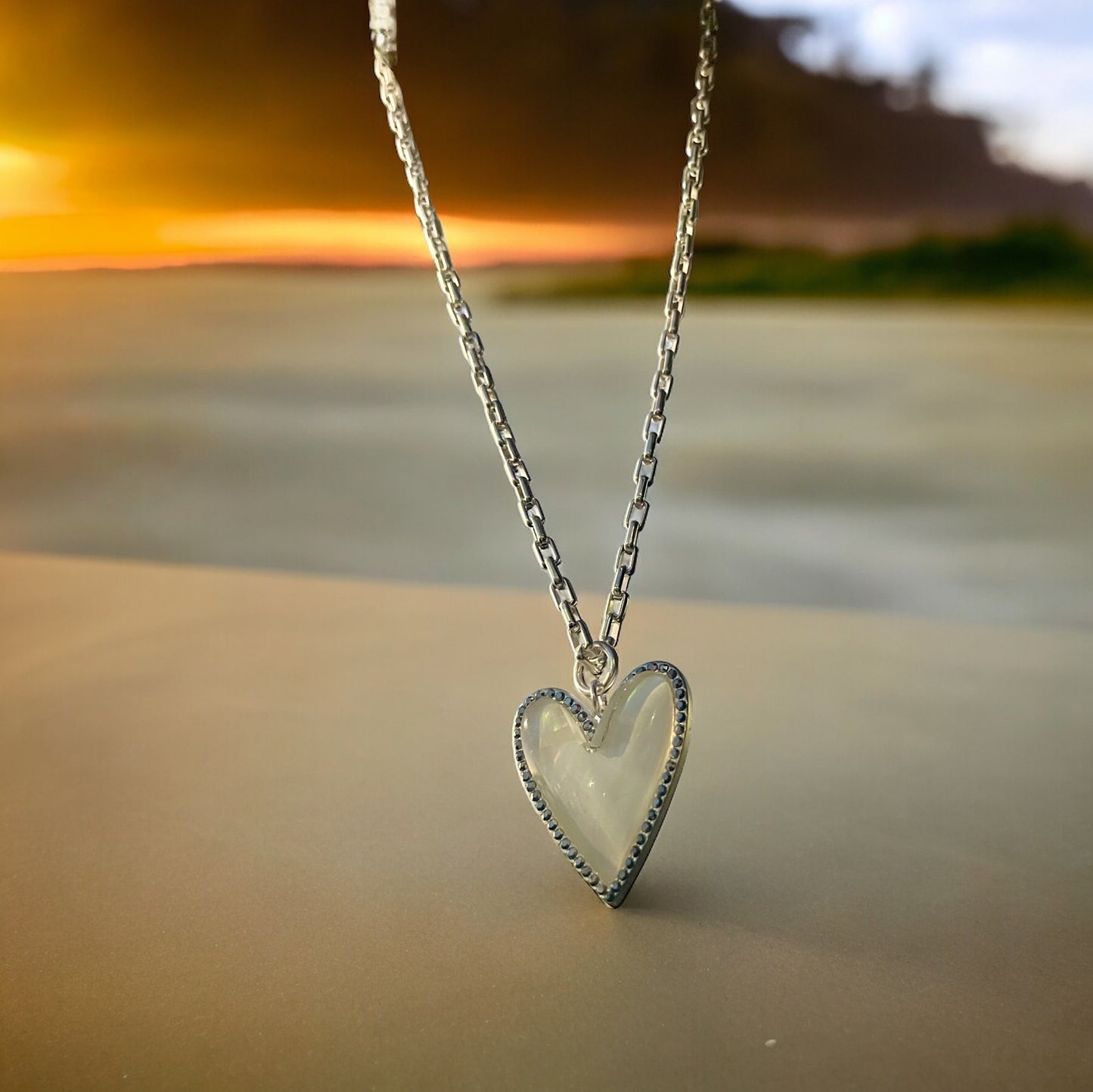 Winter Princess Necklace: OOAK Matte Silver Chain with a Reversible Heart Charm