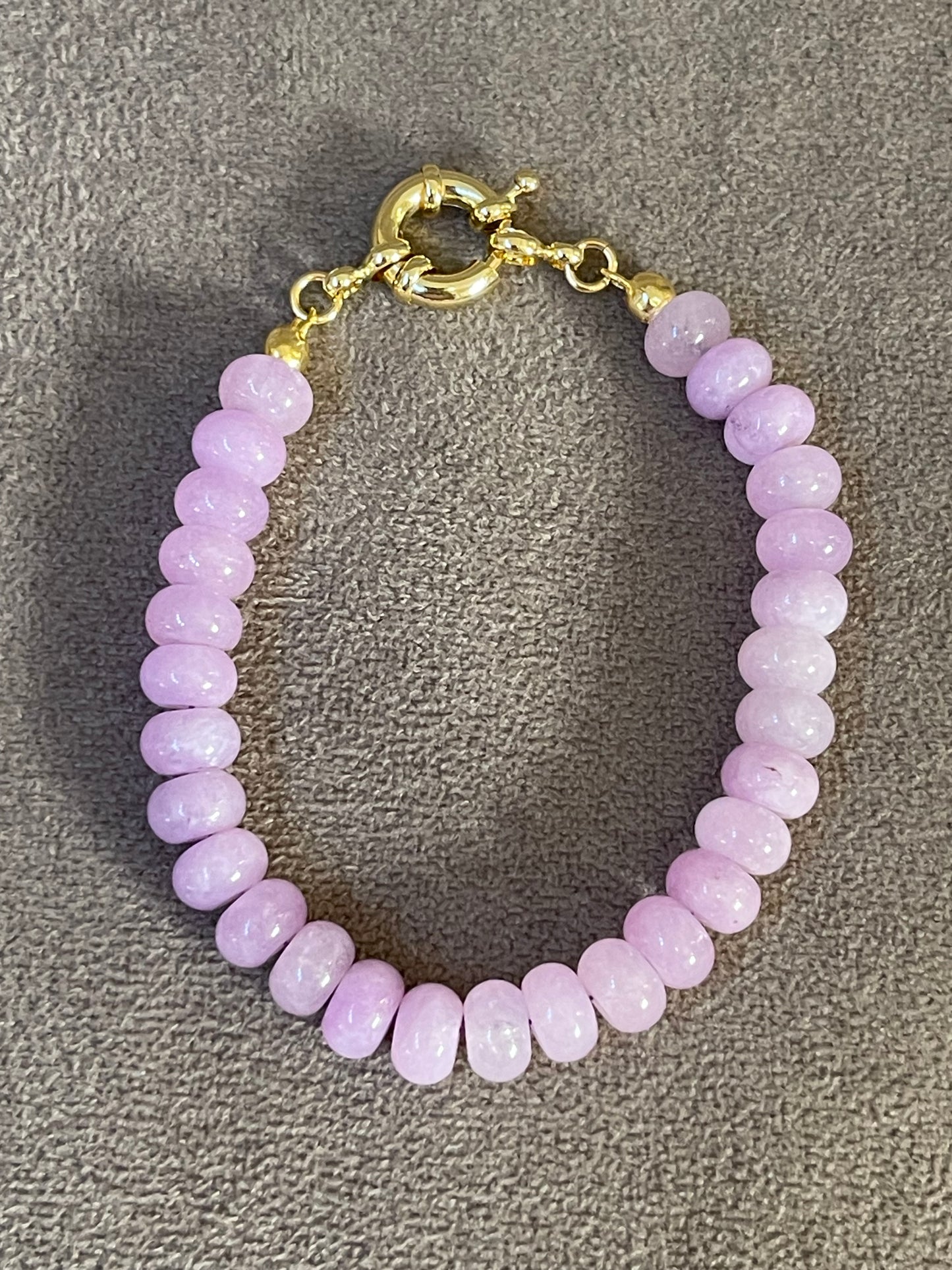 Purple Jade Bracelet: Purple Jade 8mm Rondelle Beads Strung on Purple Silk with a Gold Vermeil Clasp