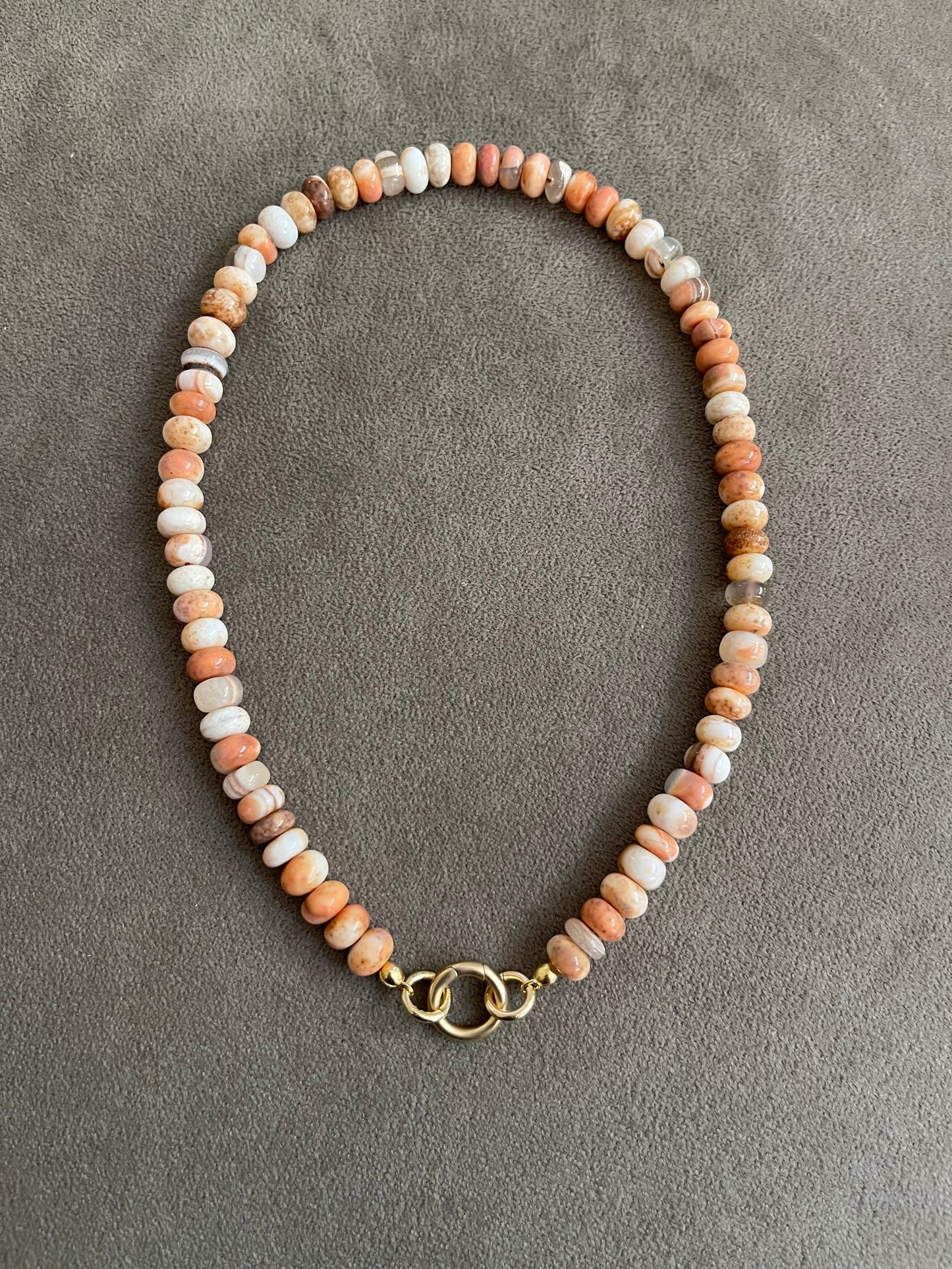 Autumn Tones Necklace: AAA Quality Australian Opal Rondelle Shaped Beads w a Brushed Gold Plated O-Ring Clasp