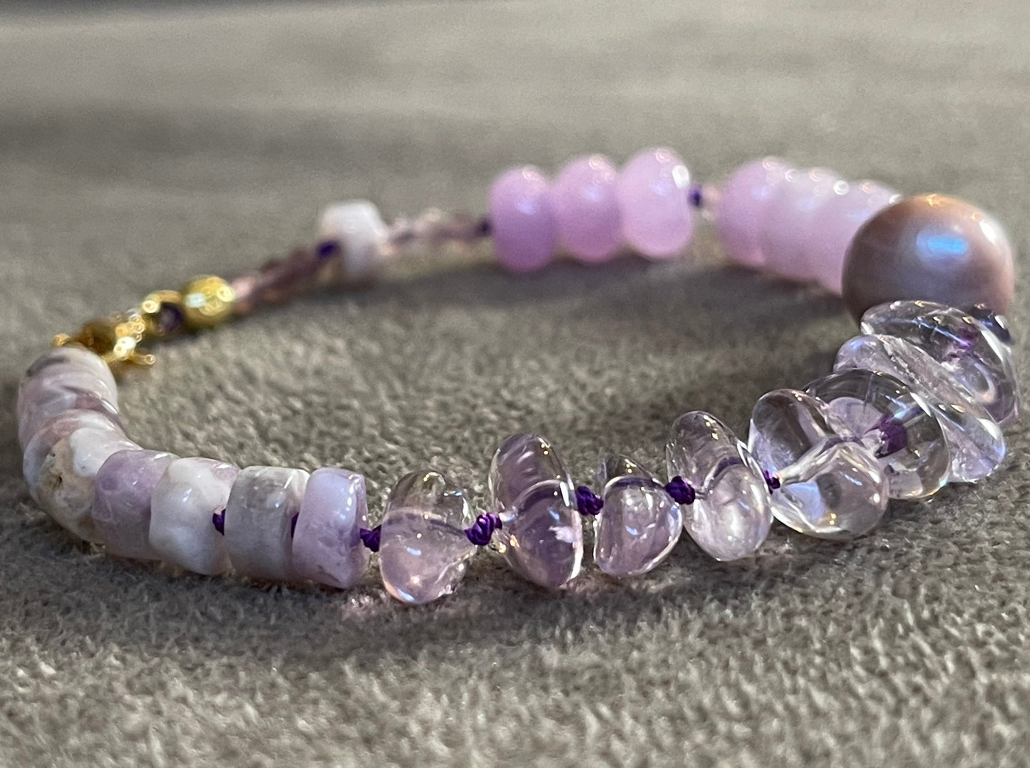 OOAK Amethyst Jade & Pearl Bead Soup Bracelet