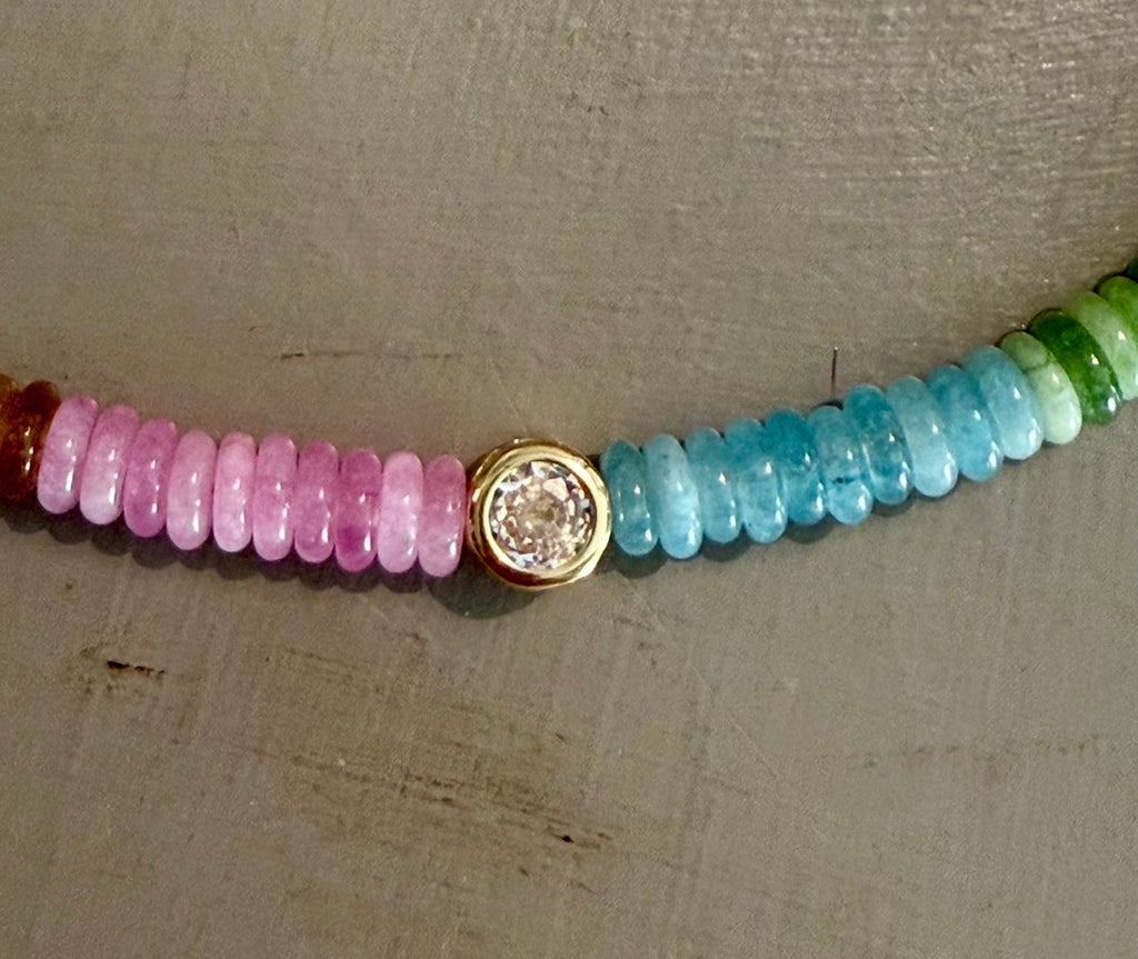 The Colorline Bezel Necklace: Dyed Jade with Cubic Zirconia accents