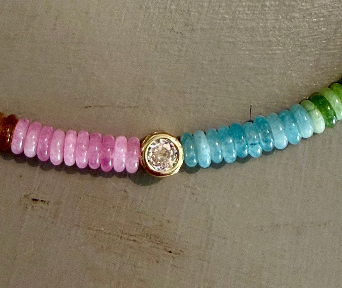 The Colorline Bezel Necklace: Dyed Jade with Cubic Zirconia accents
