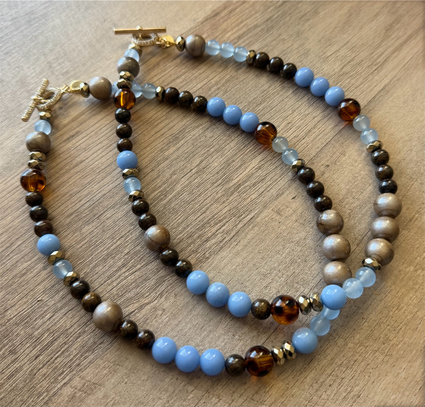 Ash & Sky Necklace: Warm & Cool collide in this Mixed Gemstone design