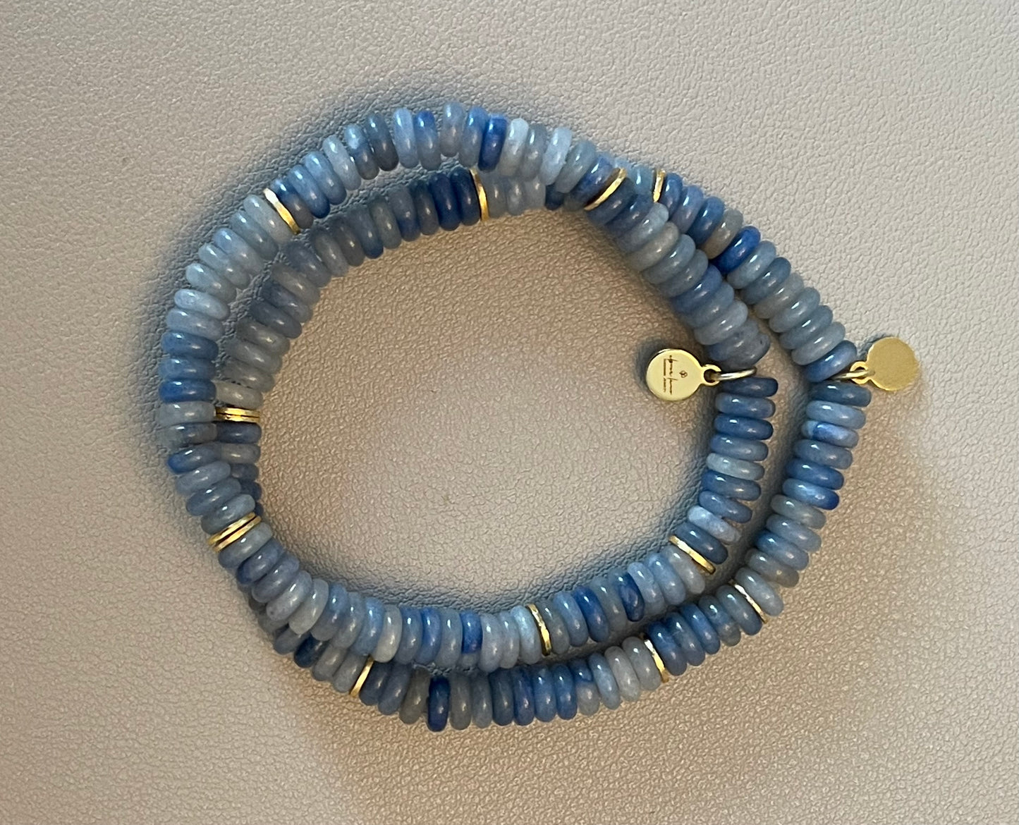 Blue Aventurine Stretch Bracelet w Gold Accents (Silver available also!)