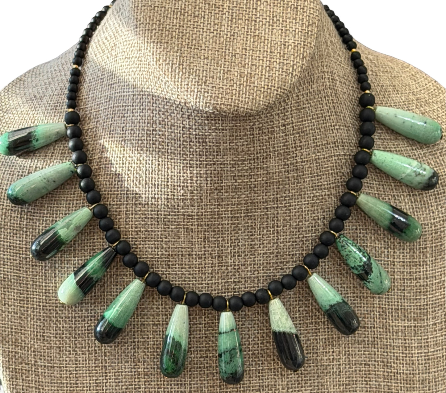 The Zetta Necklace: Transvaal Grossular Garnet with Matte Black Onyx accent beads•Gold Hook Clasp•Limited Edition