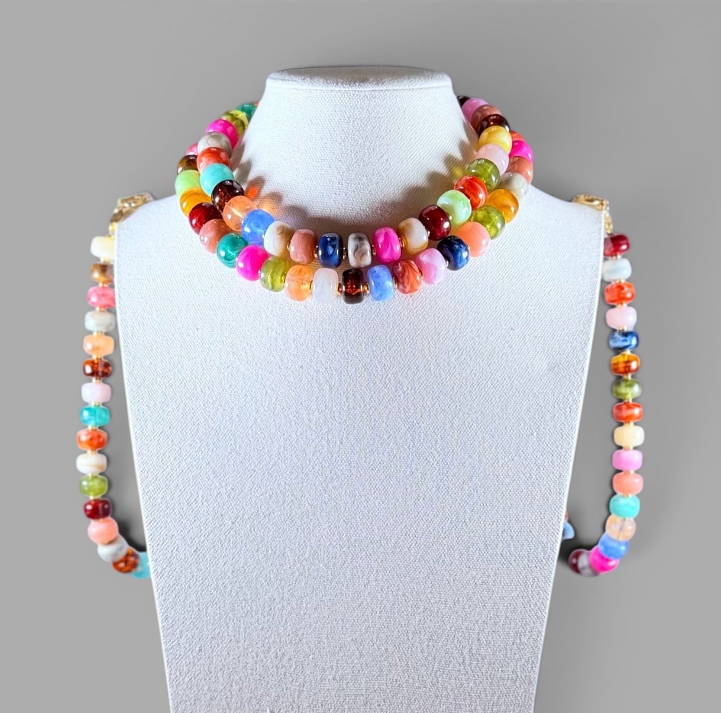 The Color Cashe Strand: Gemstone looking resin beads w/ gold accents