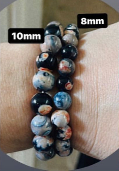 Black & Orange Fire Agate Natural Stone Stretch Bracelet 10mm & 8mm