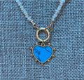 The Azure Heart Necklace: Petite rustic freshwater pearls, gold and turquoise clasp/charm holder Adorable faux turquoise heart charm OOAK