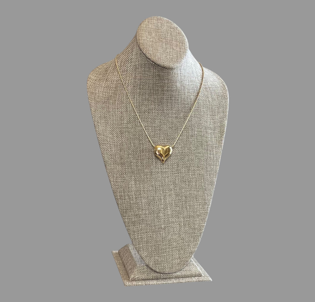Puffed Heart Necklace: Gold Chain with a high shine puffy heart Tarnish resistant high quality gold plating