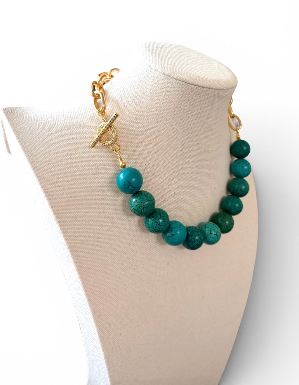 Turquoise Waters Necklace: Turquoise Magnesite, a matte gold chain and a pavé toggle clasp OOAK