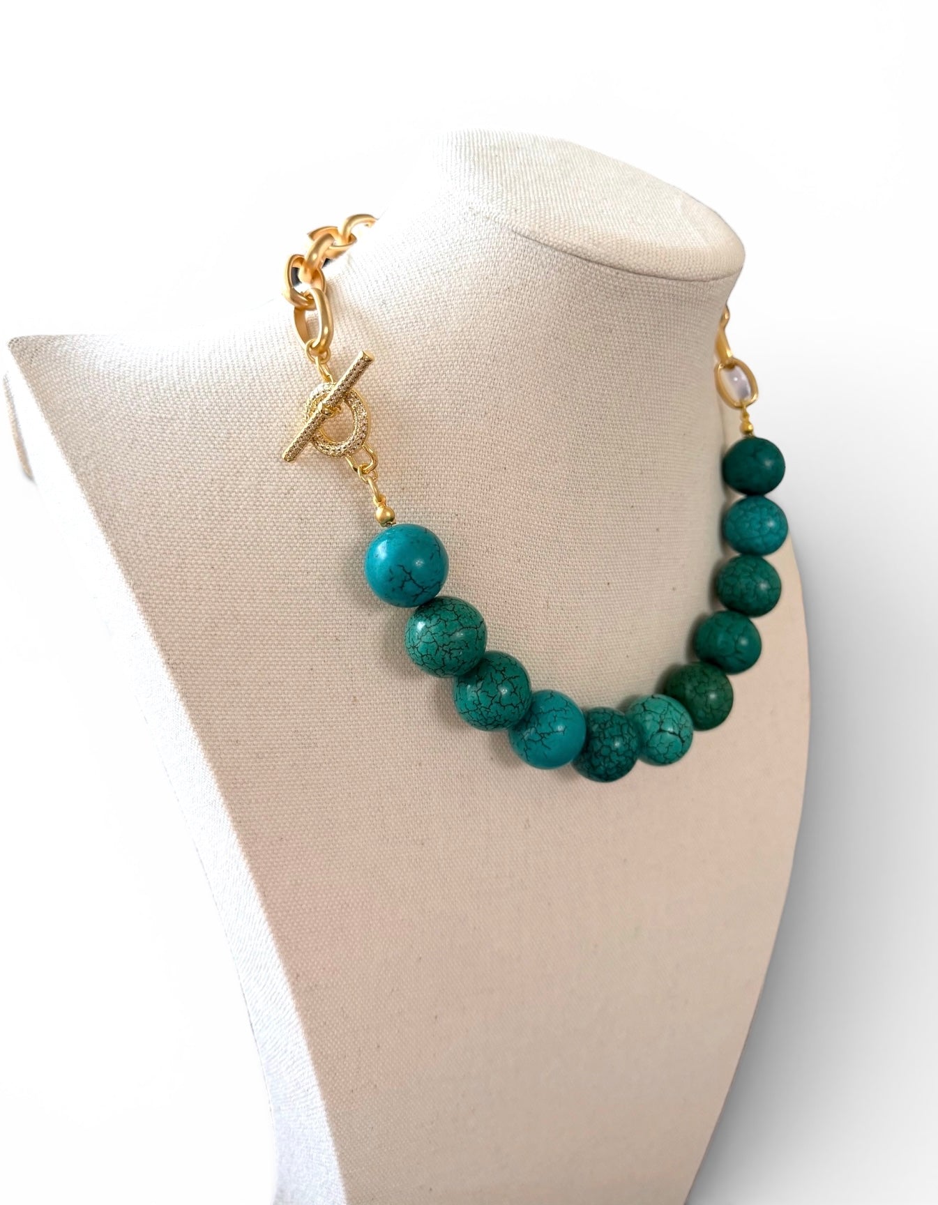 Turquoise Waters Necklace: Turquoise Magnesite, a matte gold chain and a pavé toggle clasp OOAK