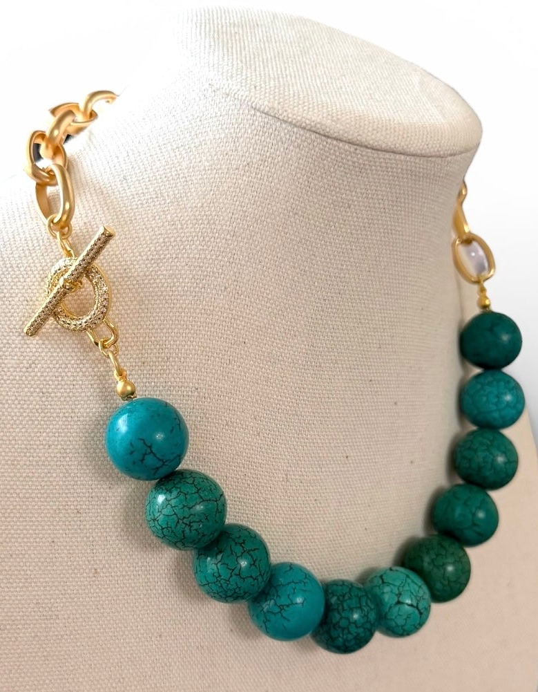 Turquoise Waters Necklace: Turquoise Magnesite, a matte gold chain and a pavé toggle clasp OOAK
