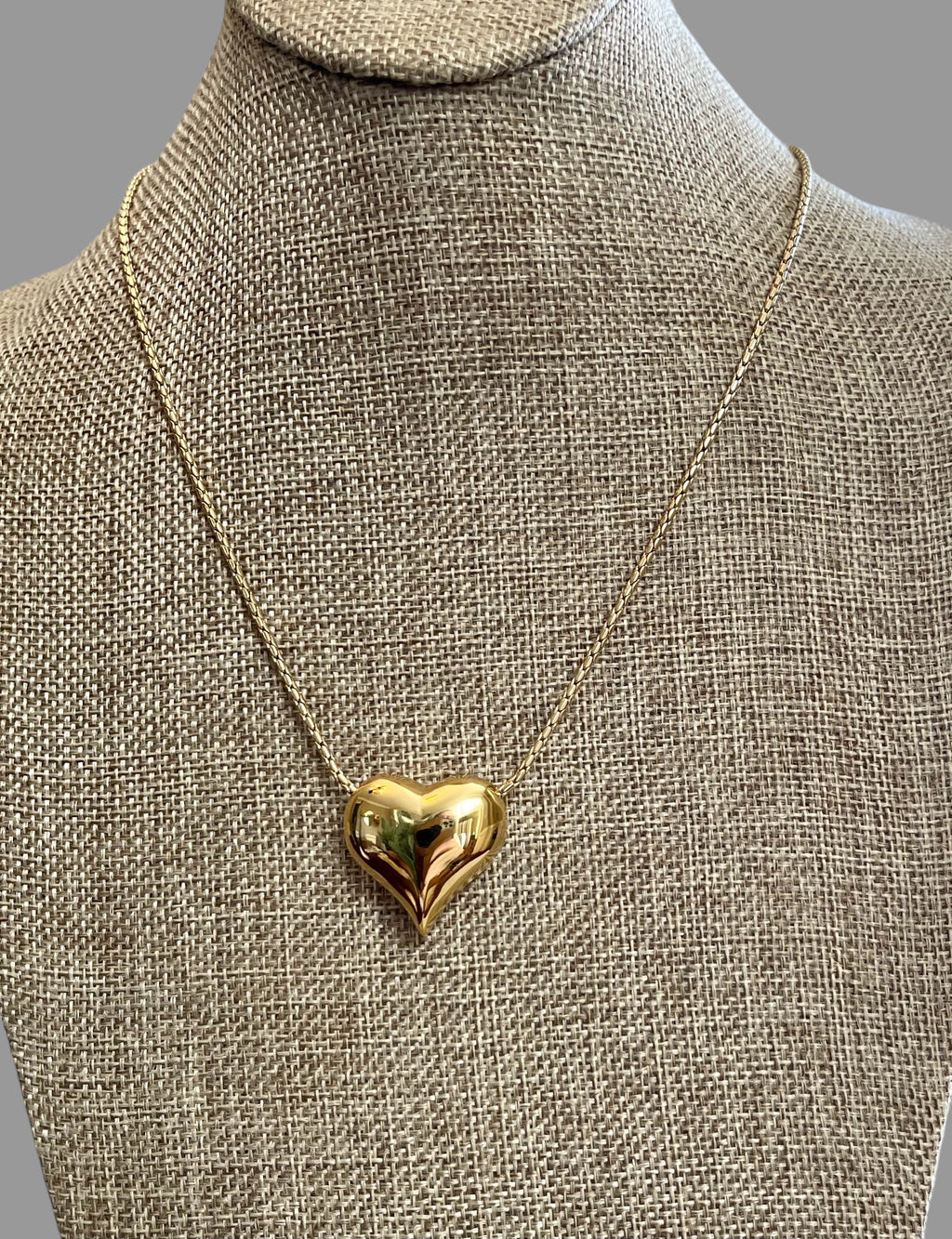Puffed Heart Necklace: Gold Chain with a high shine puffy heart Tarnish resistant high quality gold plating