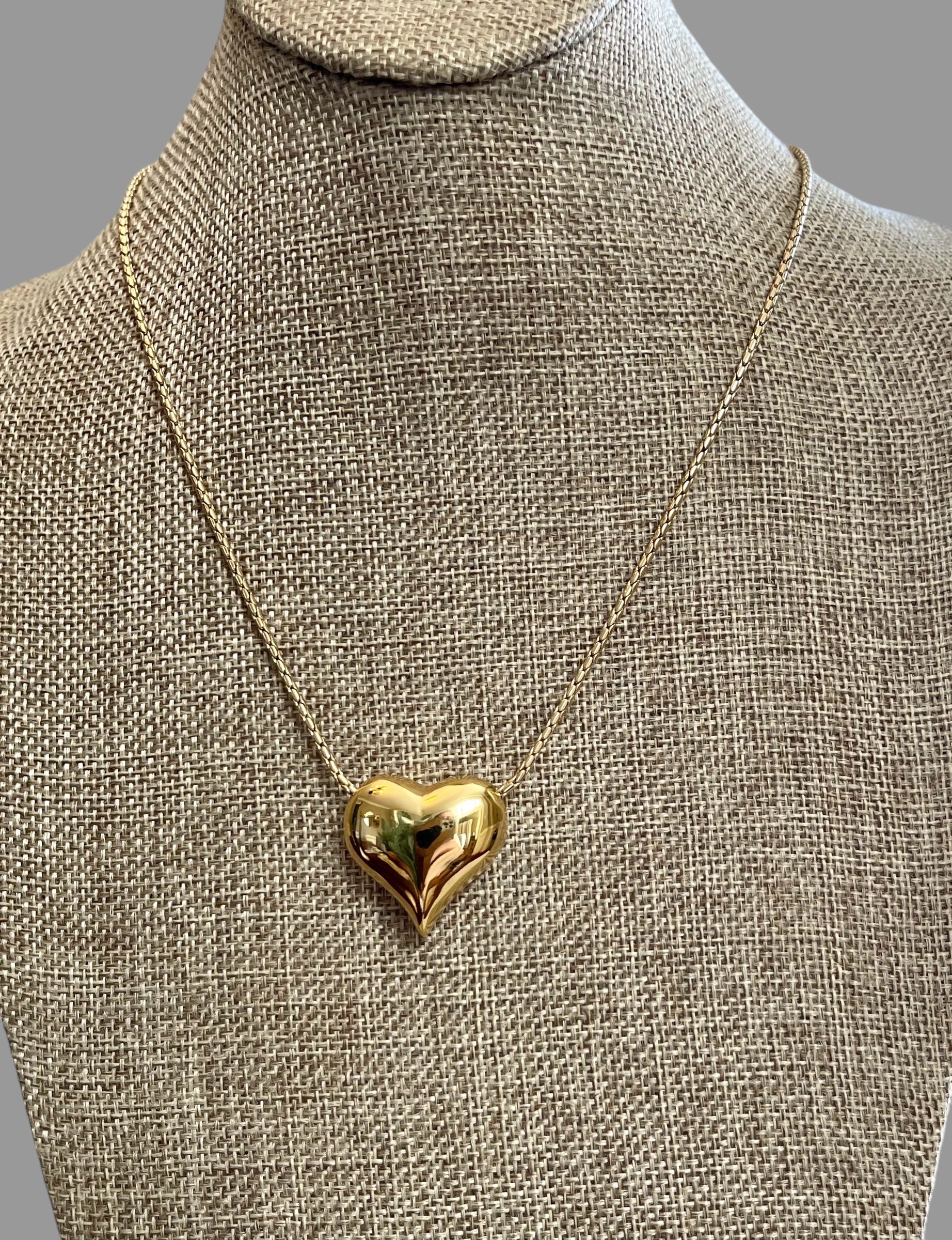 Puffed Heart Necklace: Gold Chain with a high shine puffy heart Tarnish resistant high quality gold plating
